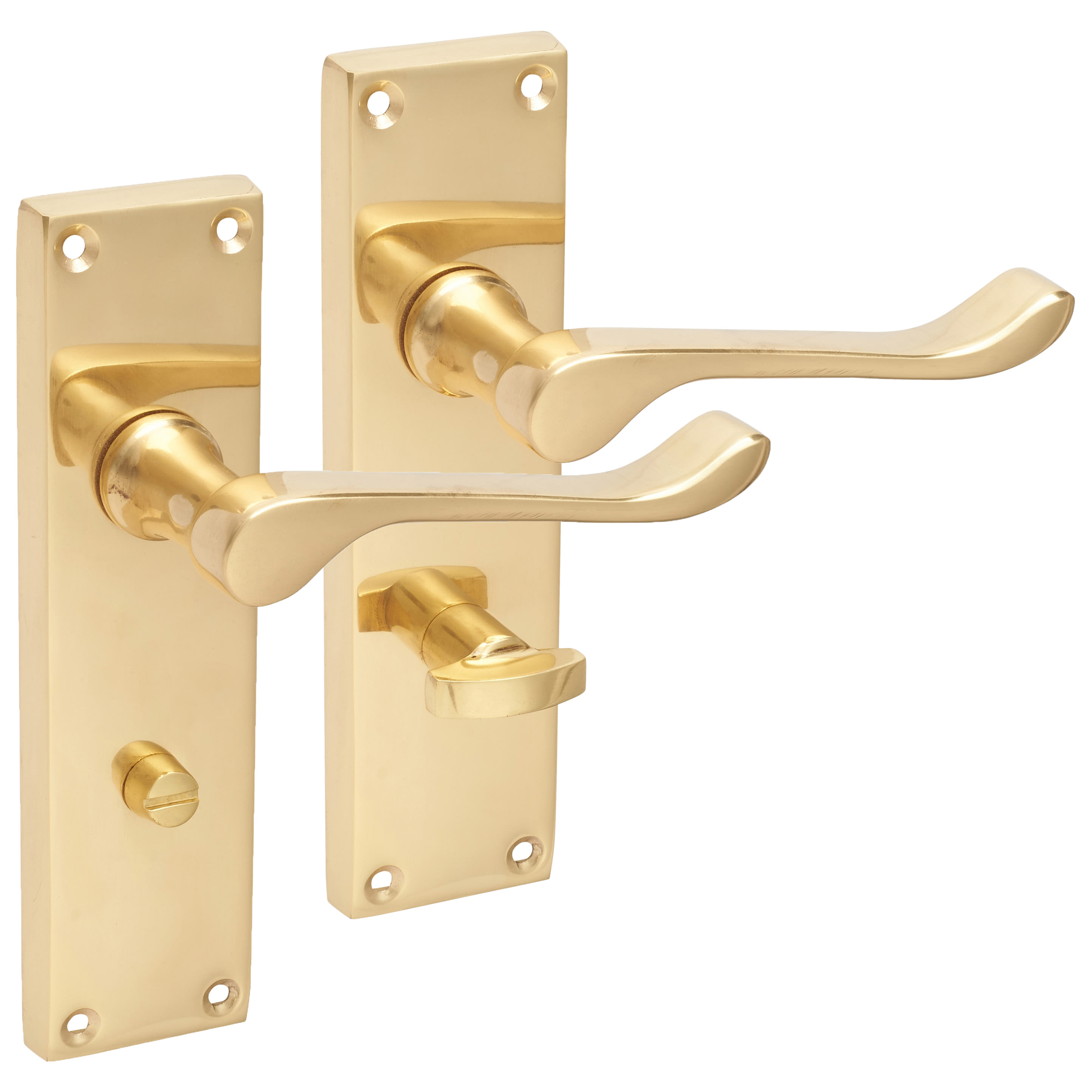 Polished Brass Victorian Scroll Bathroom Door Handles - 155 x 42mm - view 4