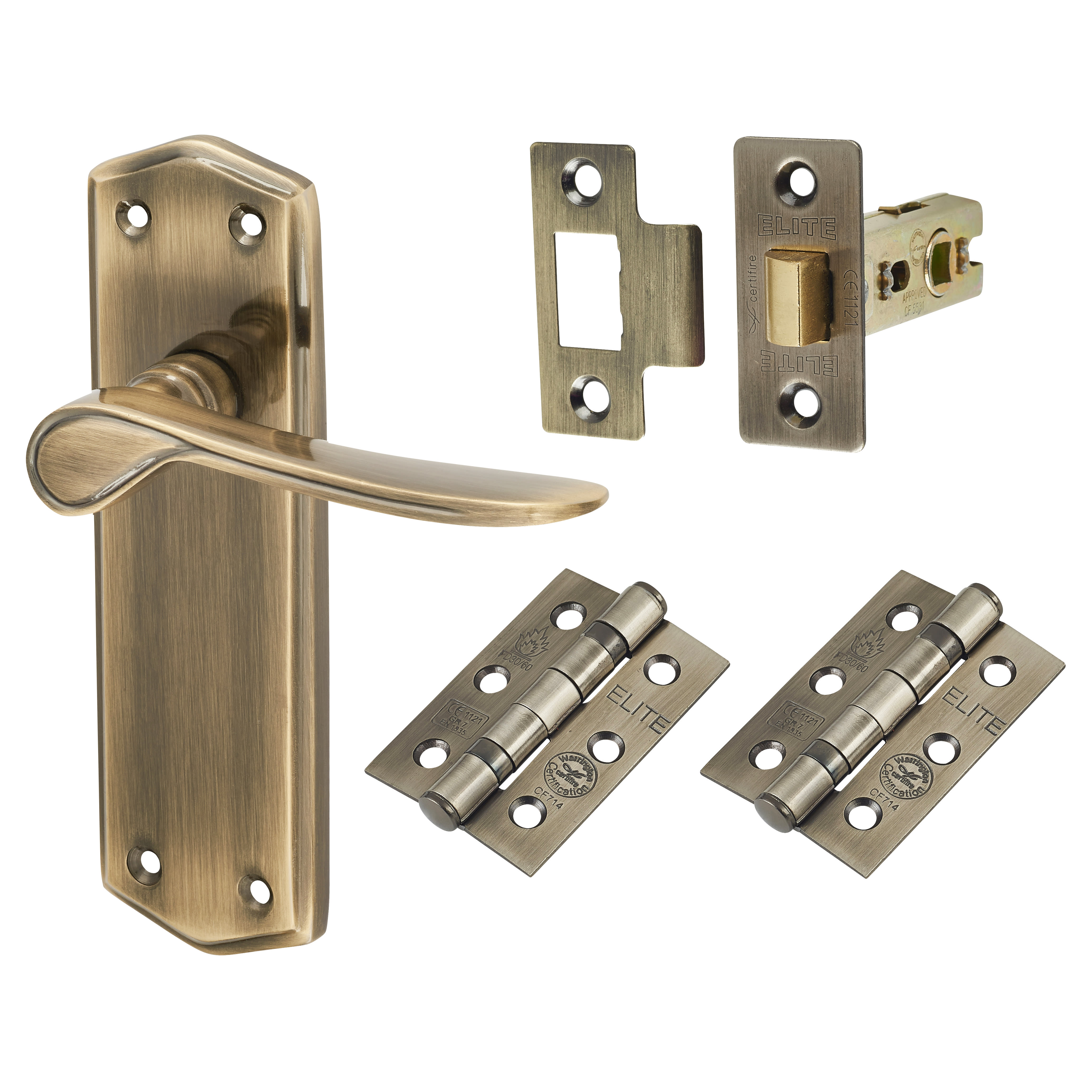 Antique Brass Latch Door Handles Pack - Rome Range - view 2