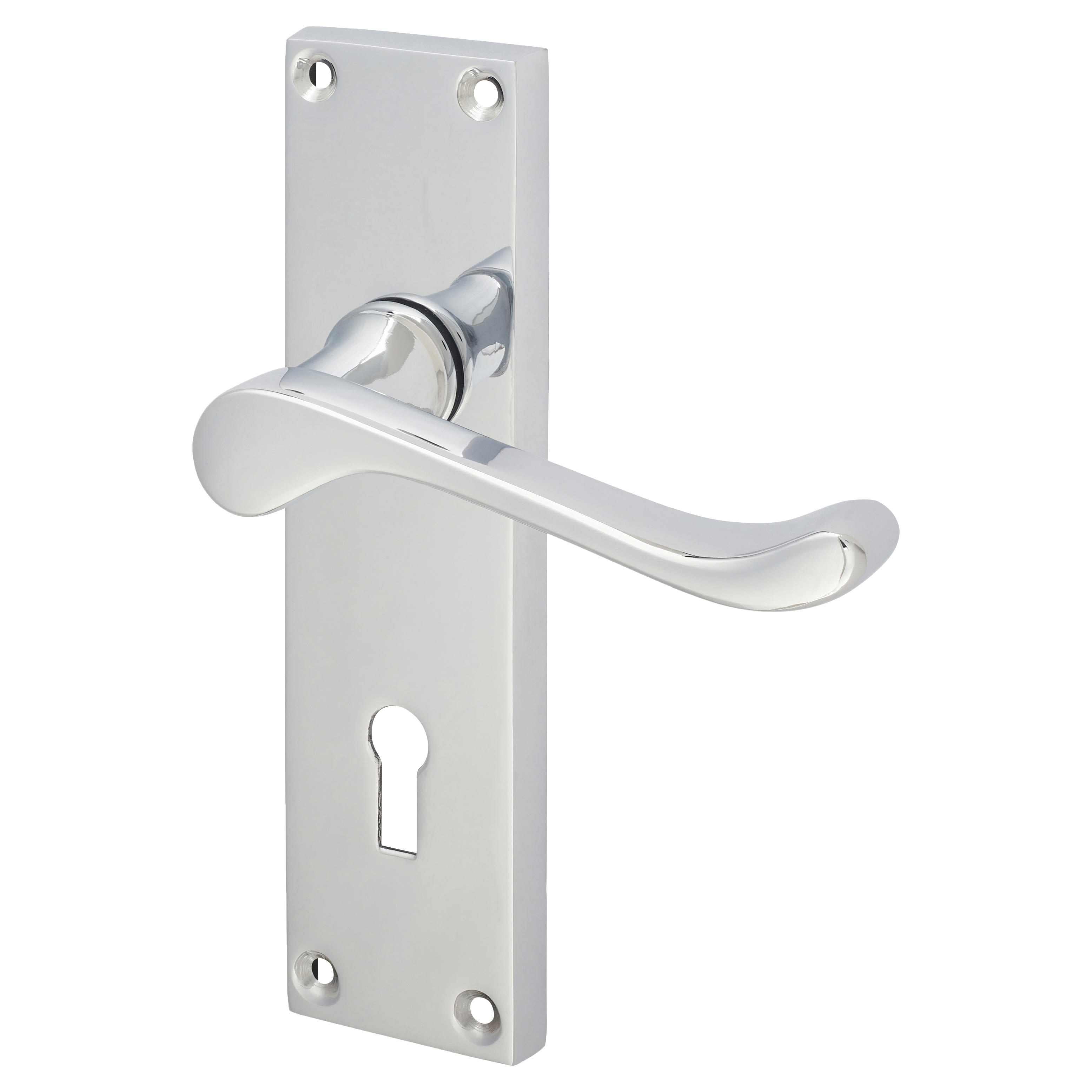 Polished Chrome Victorian Scroll Keyhole Lock Door Handles - 155 x 42mm - view 2