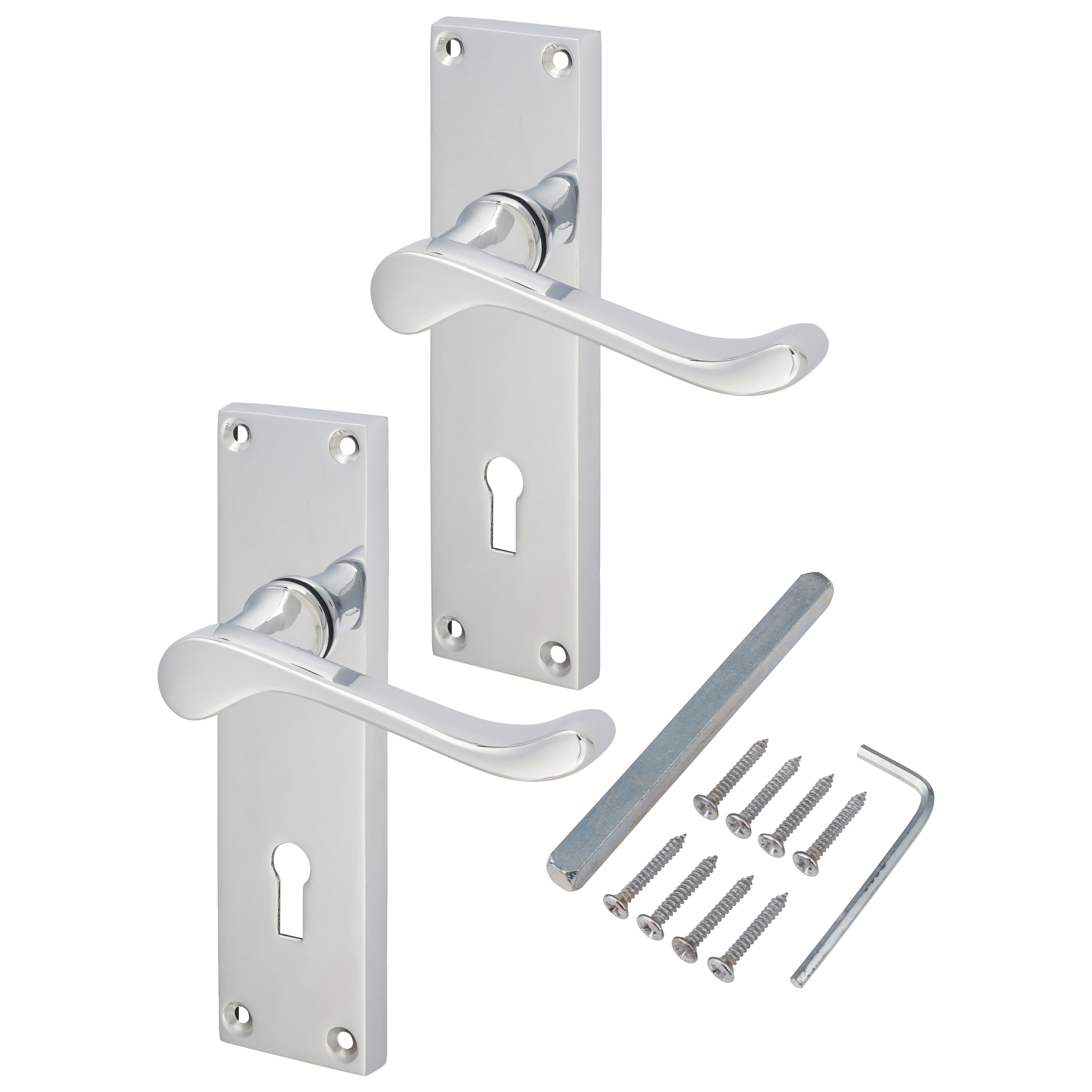 Polished Chrome Victorian Scroll Keyhole Lock Door Handles - 155 x 42mm - view 3