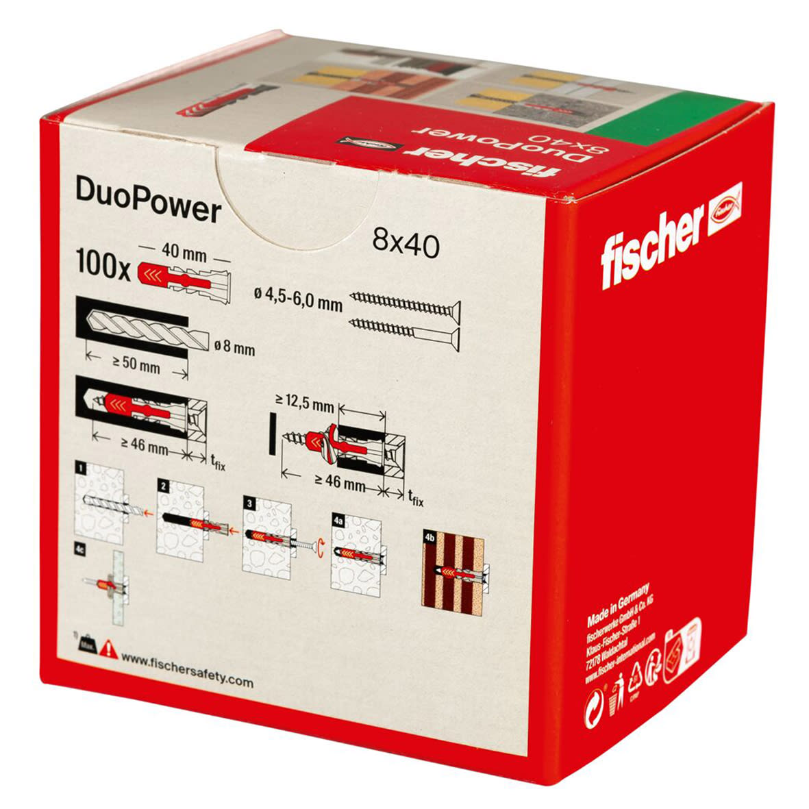 DuoPower Nylon Wall Plug - 8 x 40mm - Red & Grey - Pack of 100 - view 6