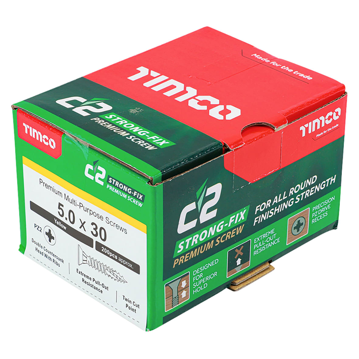 C2 Strong-Fix Pozi Double Countersunk Wood Screws - 5.0 x 30mm - Yellow Zinc - Pack of 200 - view 4