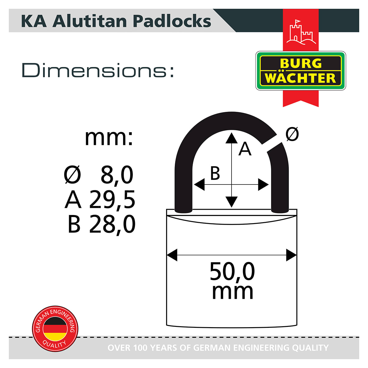 Alutitan Padlock - 50mm Body - 28 x 29.5mm Shackle - Keyed Alike - Pack of 5 - view 4