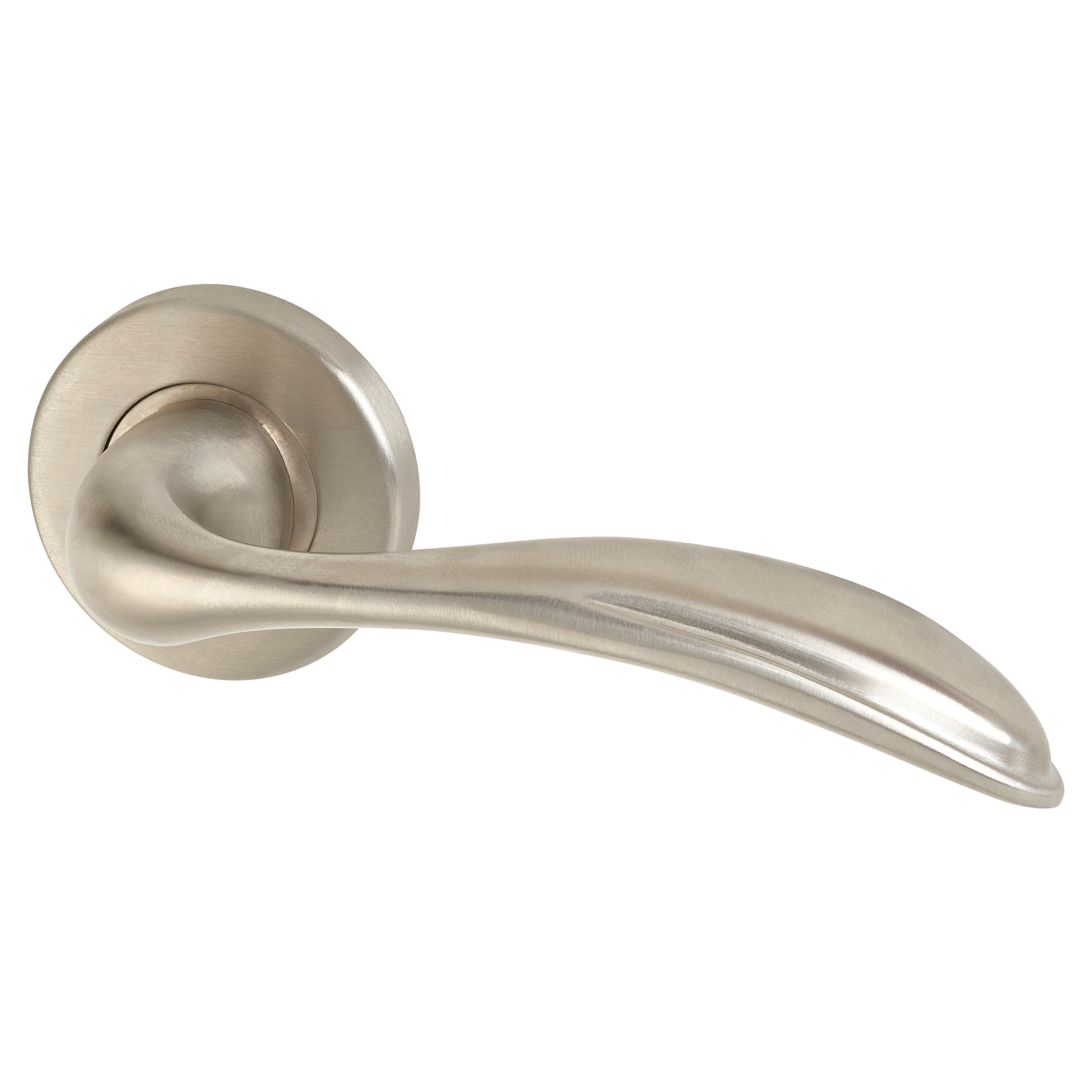 Satin Stainless Steel Door Handles on Round Rose - Swept 3 Range - view 2