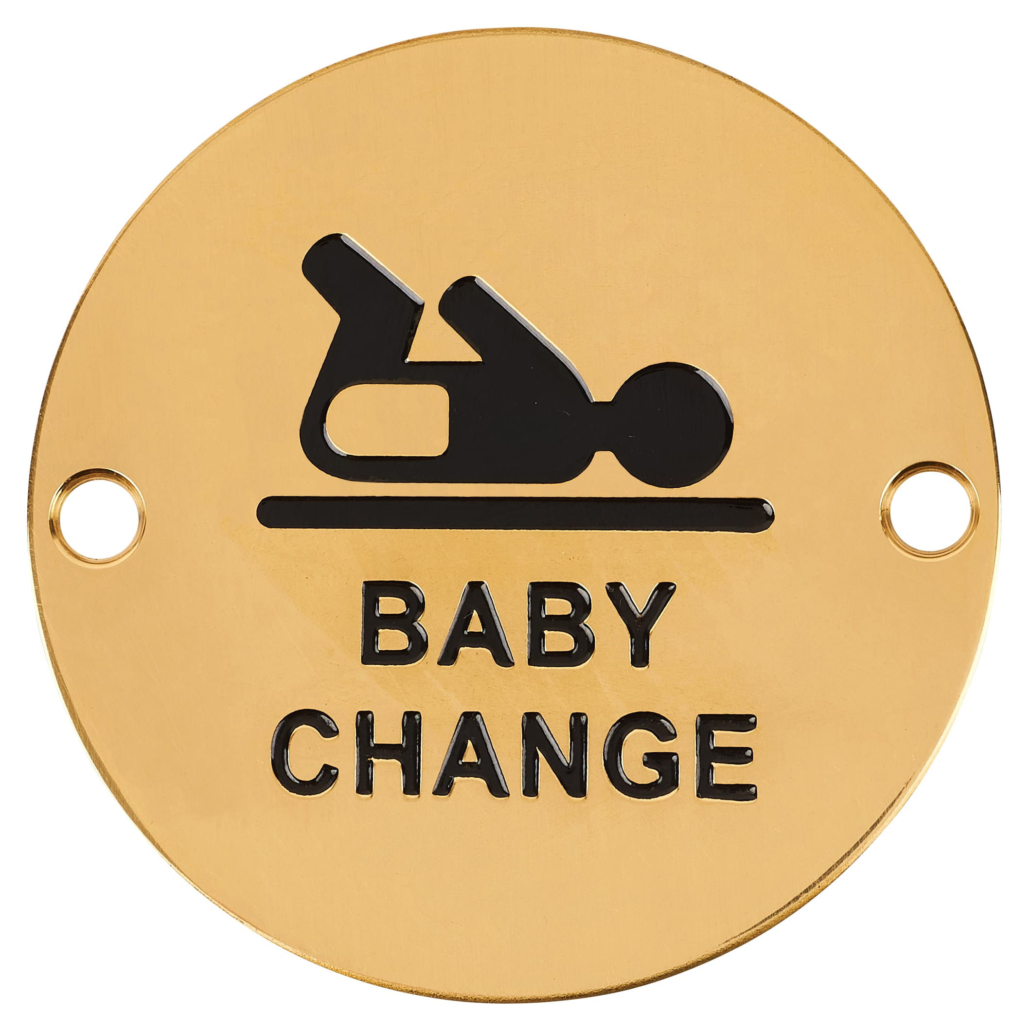 Baby Change Door Sign - 75mm Diameter - Polished Brass - view 2