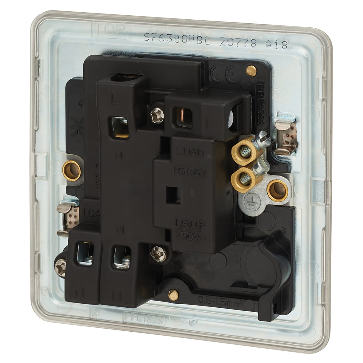13A 1 Gang Screwless Flat Plate Switched Fused Spur with Neon - Brushed Chrome - view 2