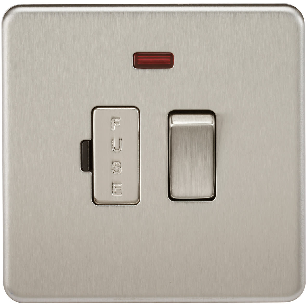 13A 1 Gang Screwless Flat Plate Switched Fused Spur with Neon - Brushed Chrome - view 3