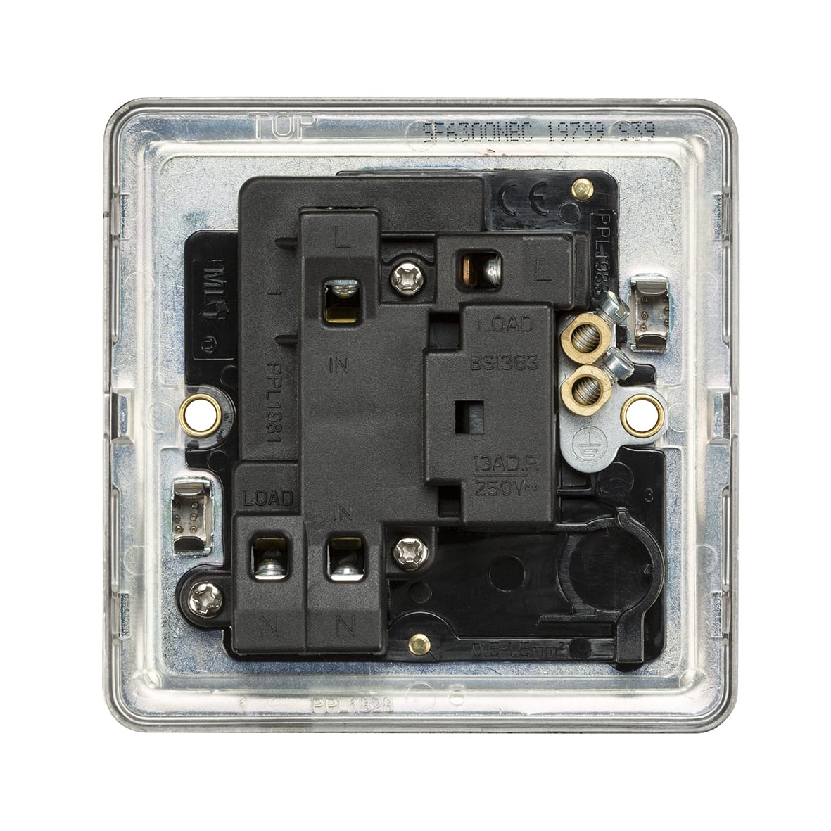 13A 1 Gang Screwless Flat Plate Switched Fused Spur with Neon - Brushed Chrome - view 4
