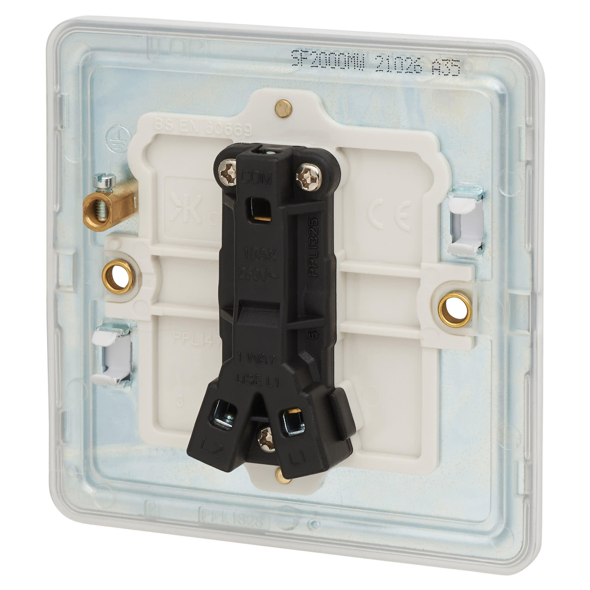 10AX 1 Gang 2 Way Screwless Flat Plate Light Switch - Matt White - view 3