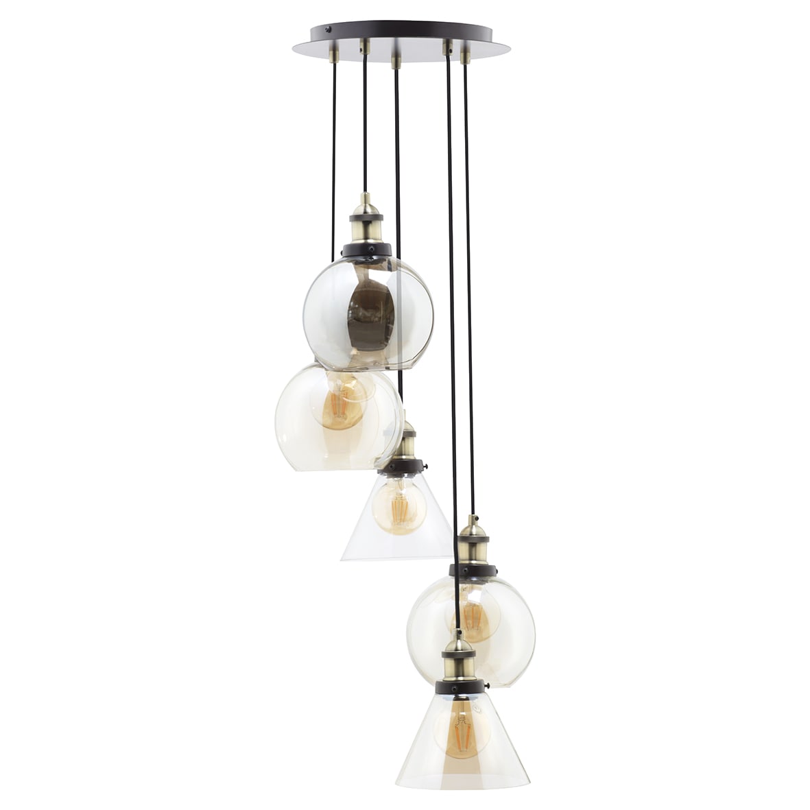 Carter Industrial 5 Light Ceiling Pendant - Bronze Fittings and Clear Glass Shades - view 3