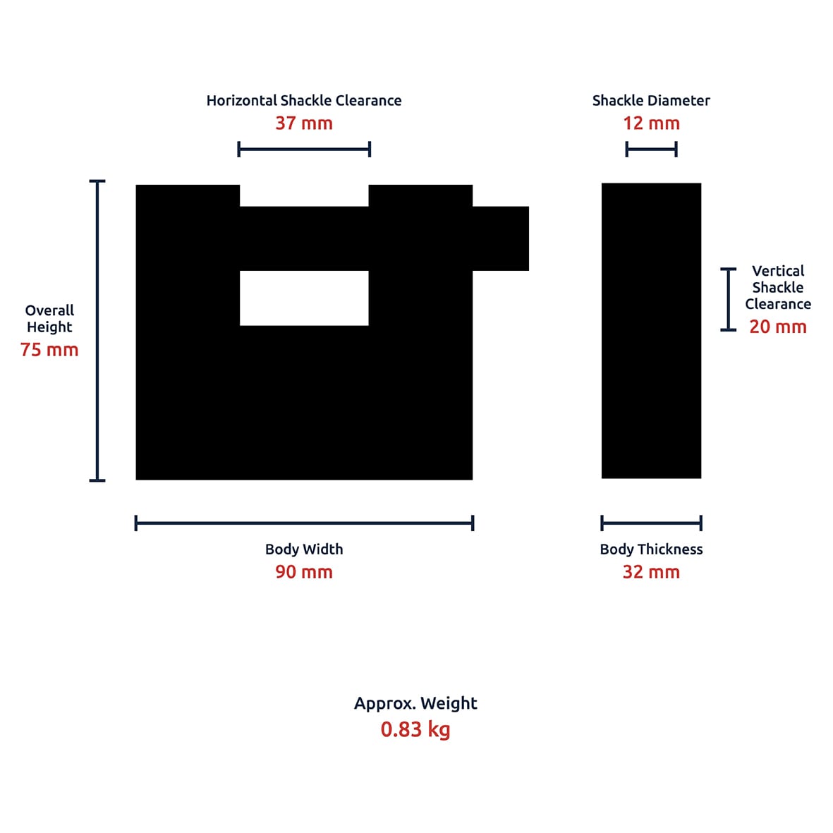 Watchman by Squire Armoured Shutter Lock - 90mm Body - 18 x 36mm Shackle - Keyed to Differ - Silver - view 5