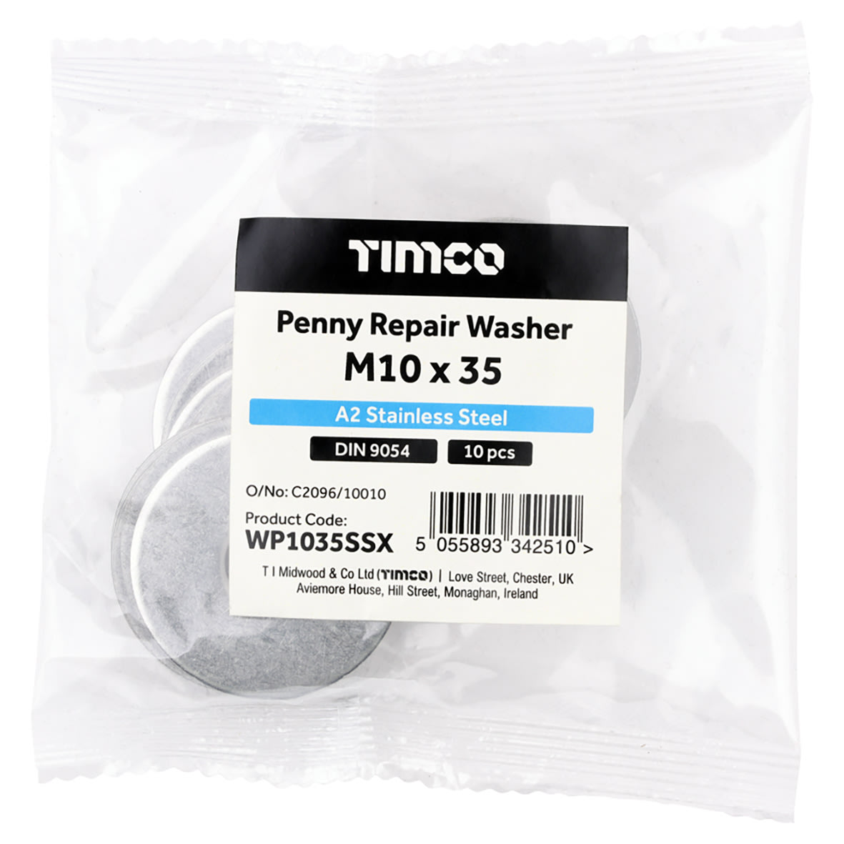 Penny/ Repair Washer - M10 x 35mm - A2 Stainless Steel - Pack of 10 - view 3