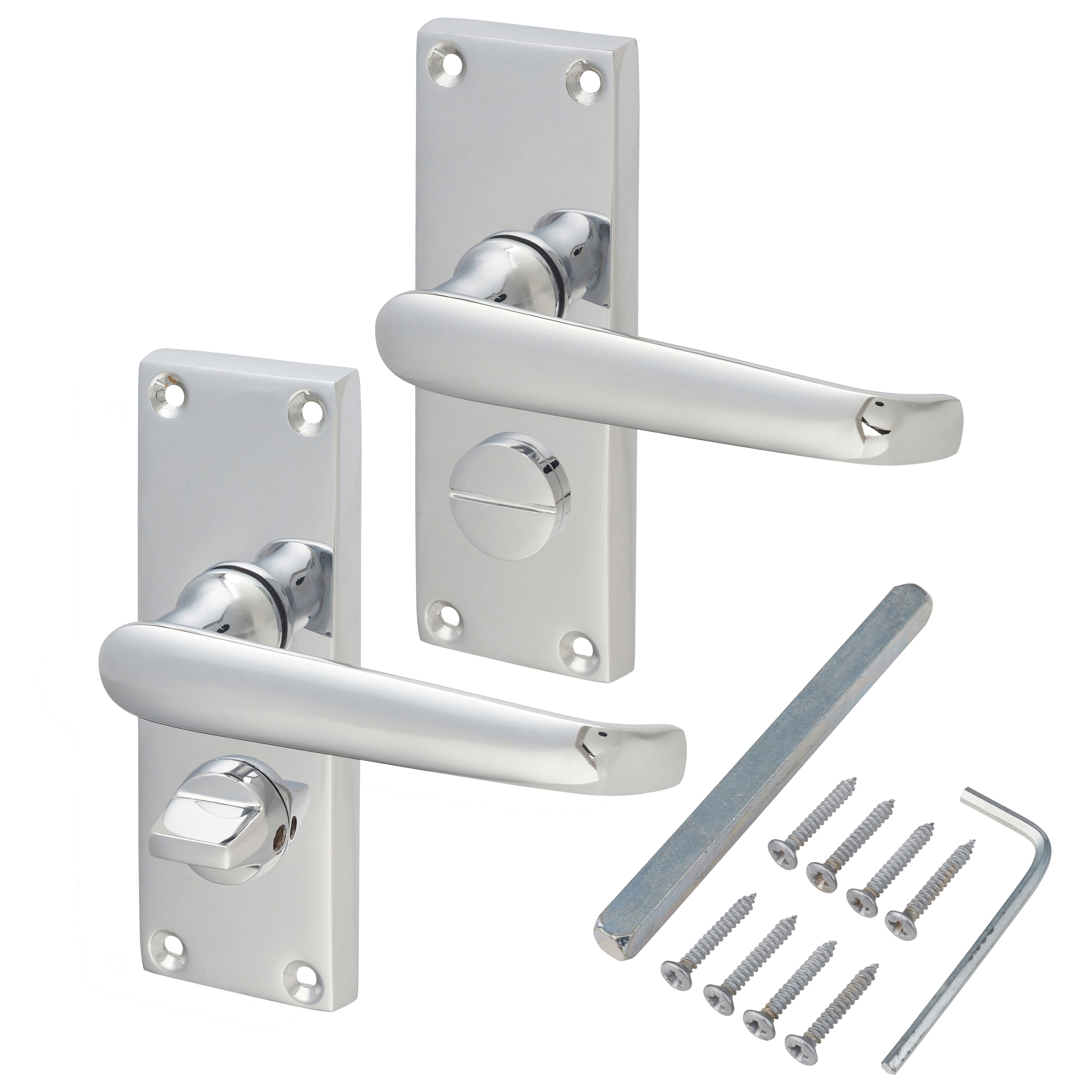 Polished Chrome Victorian Straight Privacy Door Handles - Short Plate - 118 x 42mm - view 3