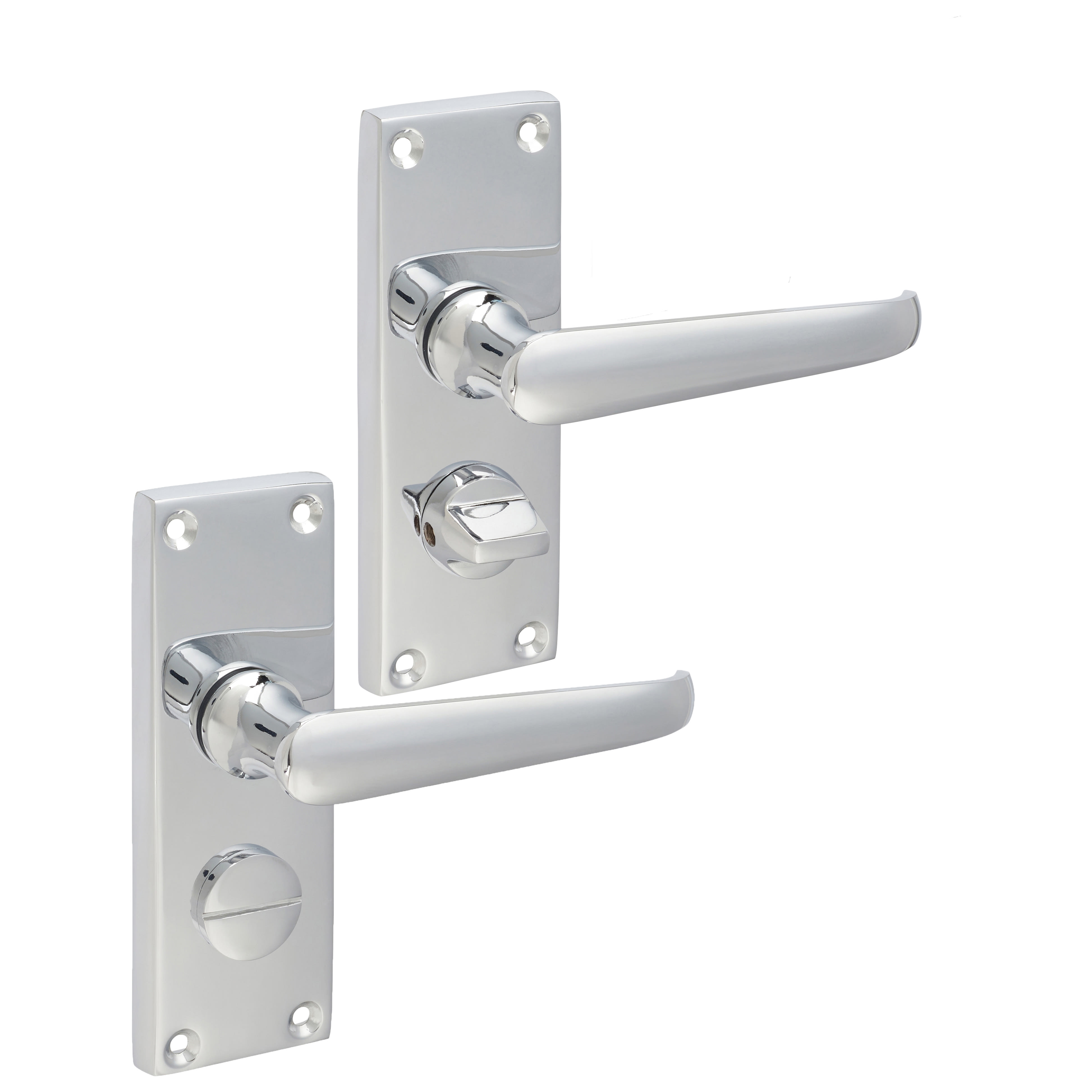 Polished Chrome Victorian Straight Privacy Door Handles - Short Plate - 118 x 42mm - view 4