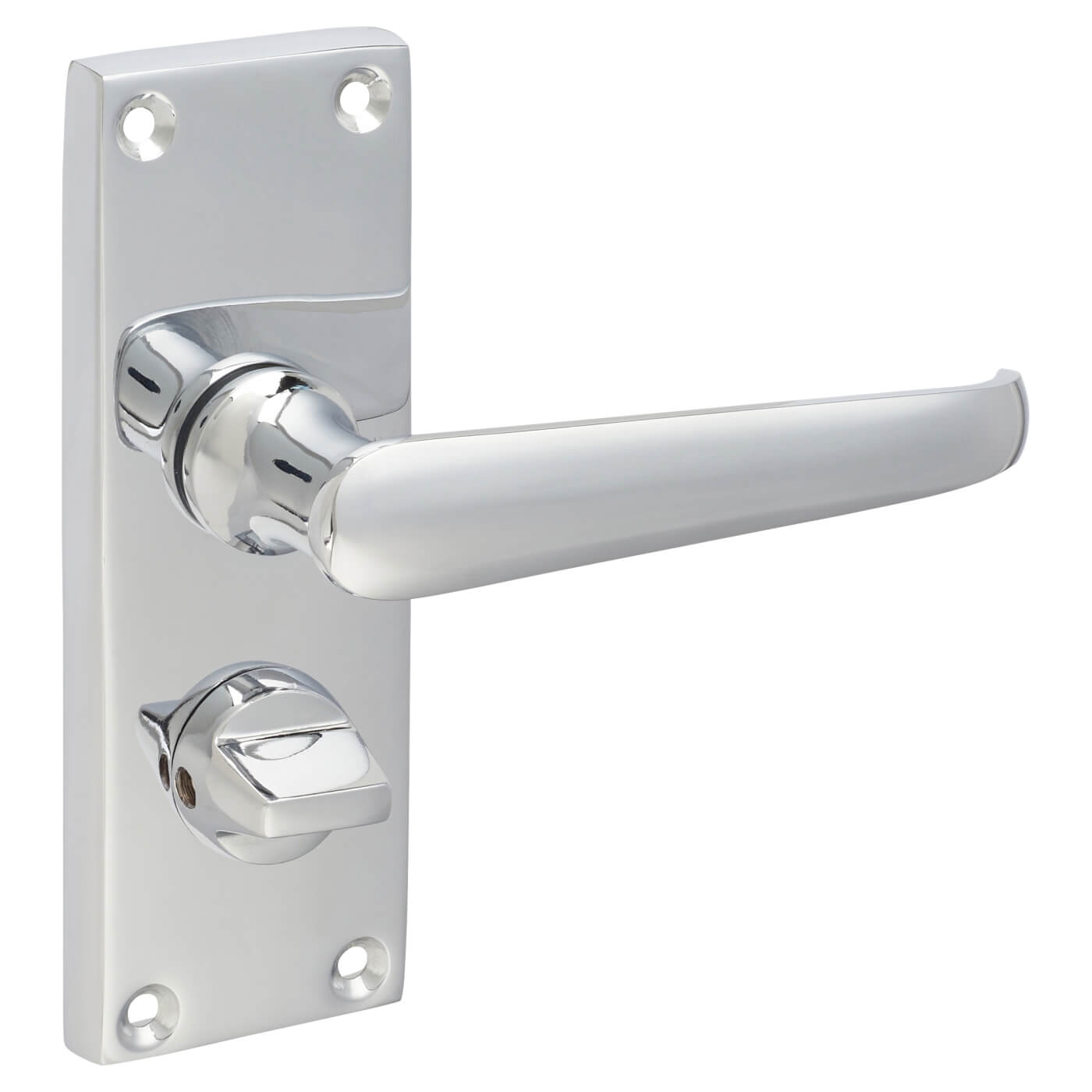 Polished Chrome Victorian Straight Privacy Door Handles - Short Plate - 118 x 42mm - view 5