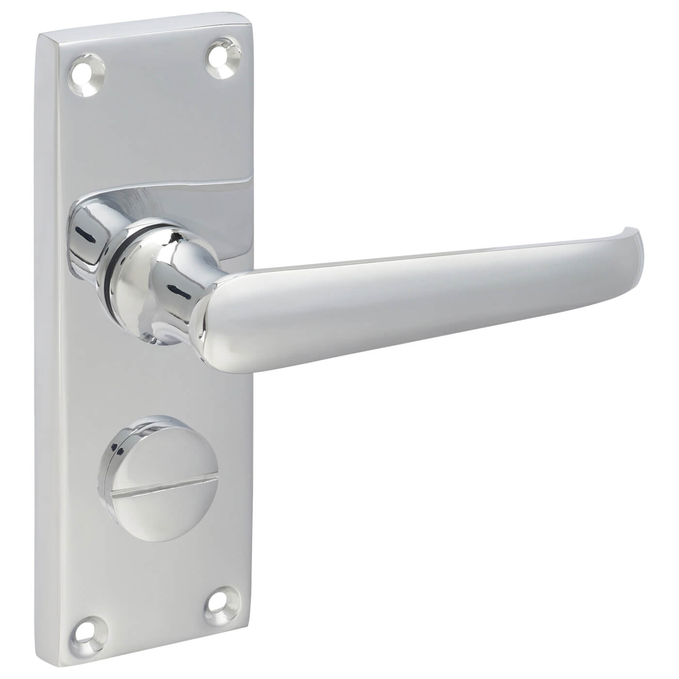 Polished Chrome Victorian Straight Privacy Door Handles - Short Plate - 118 x 42mm - view 6