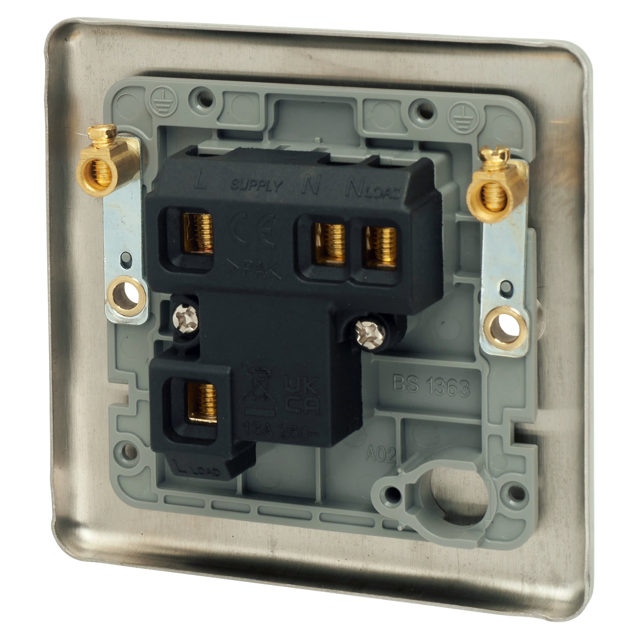 Enhance Decorative 13A 1 Gang Unswitched Fused Spur - Satin Steel with Grey Inserts - view 3