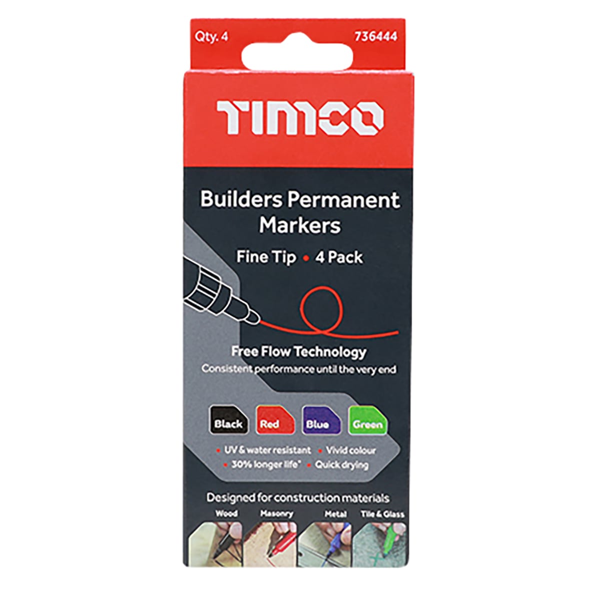 Builders Permanent Markers - Fine Tip - Multipack - Pack of 4 - view 2
