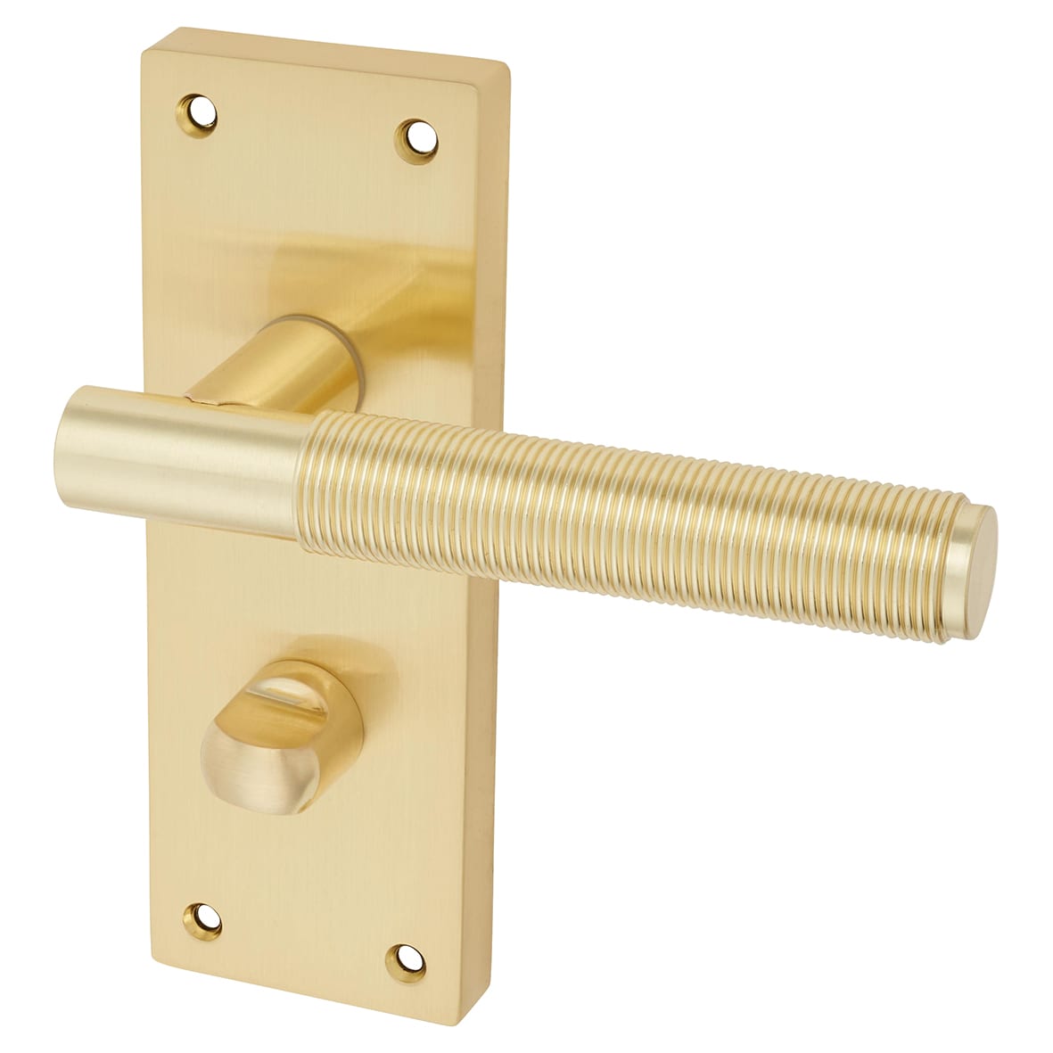 Satin Brass Reeded Bathroom Door Handles - Lily Range - 155 x 55mm - view 2