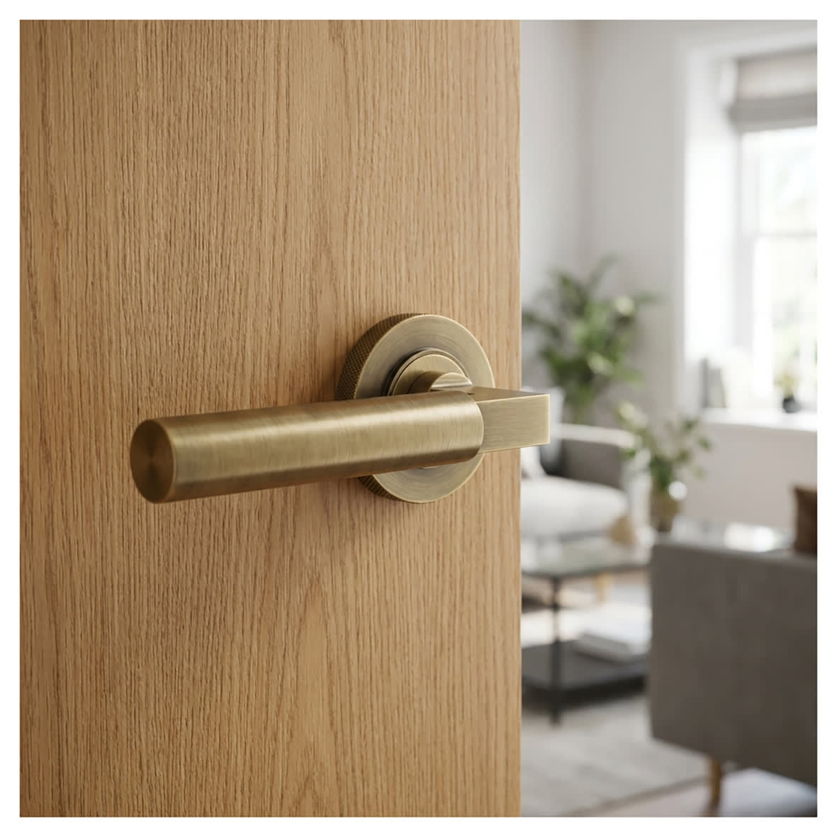 Antique Brass Fire Rated Door Handles on Round Knurled Rose - Westminster Range - view 2