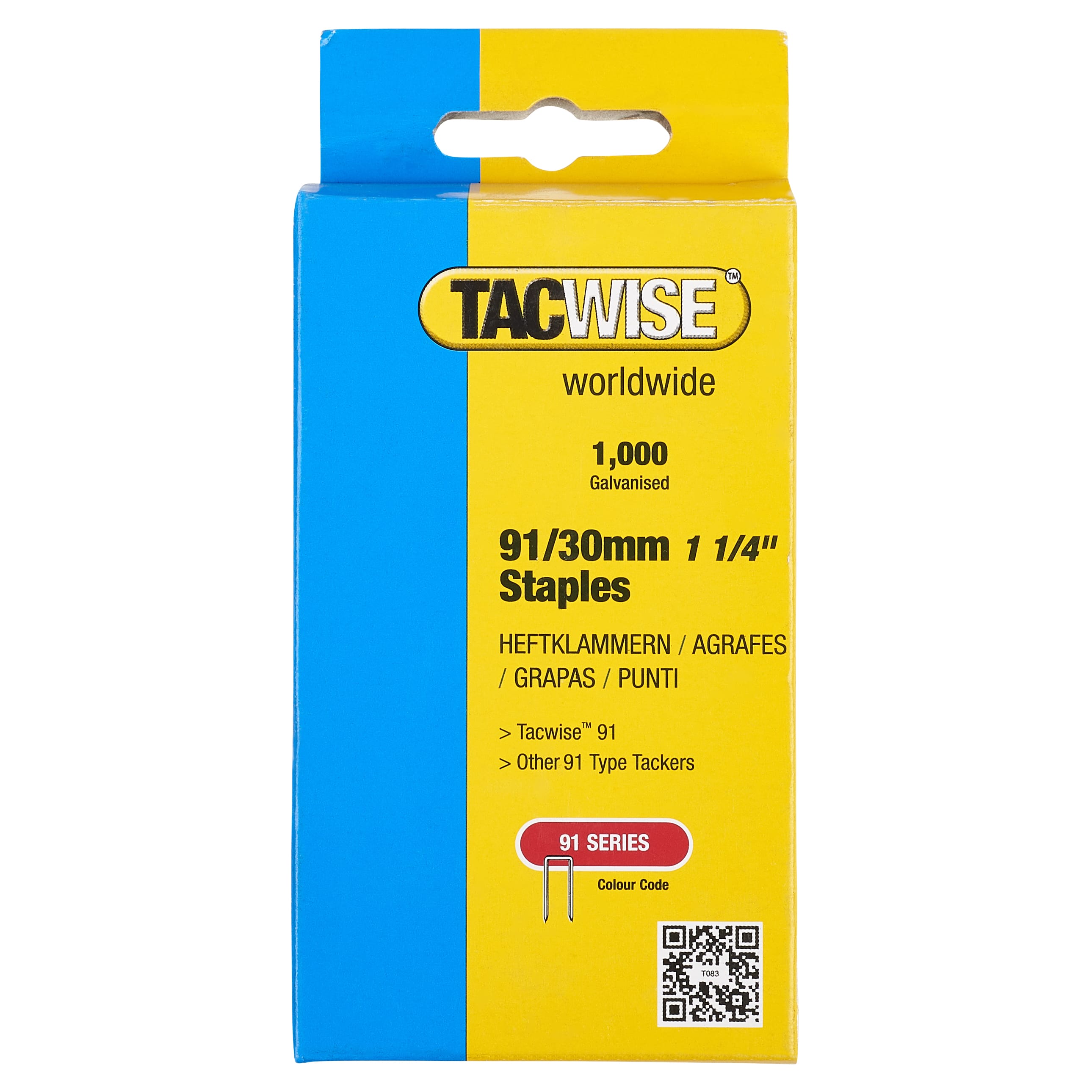 91 Series Narrow Crown Staples - 30mm Length - Galvanised - Pack of 1000 - view 3