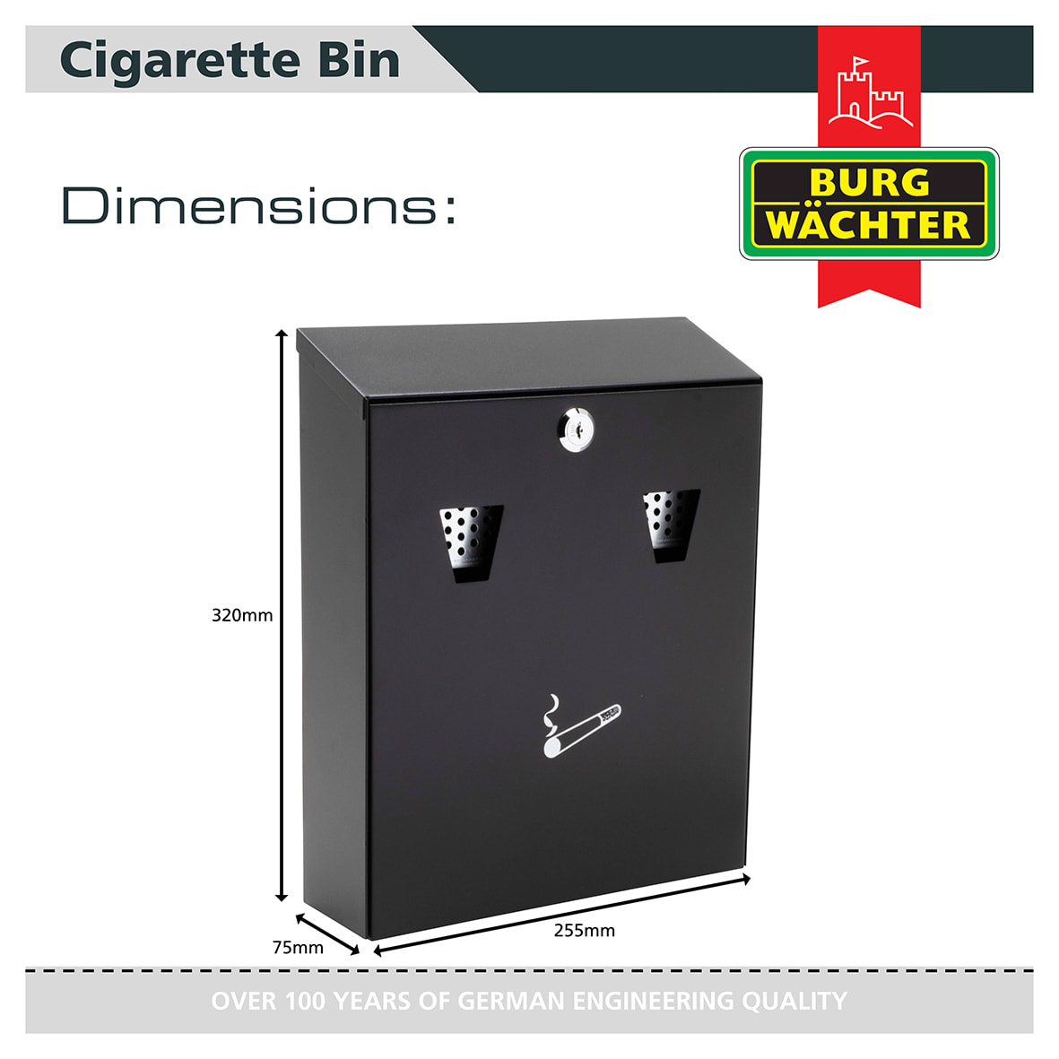 Compact Cigarette Bin - 225 x 320 x 75mm - Black - view 3