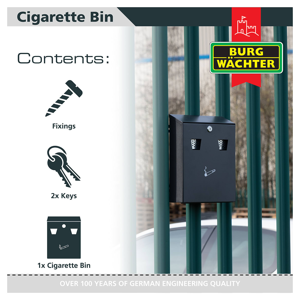 Compact Cigarette Bin - 225 x 320 x 75mm - Black - view 4
