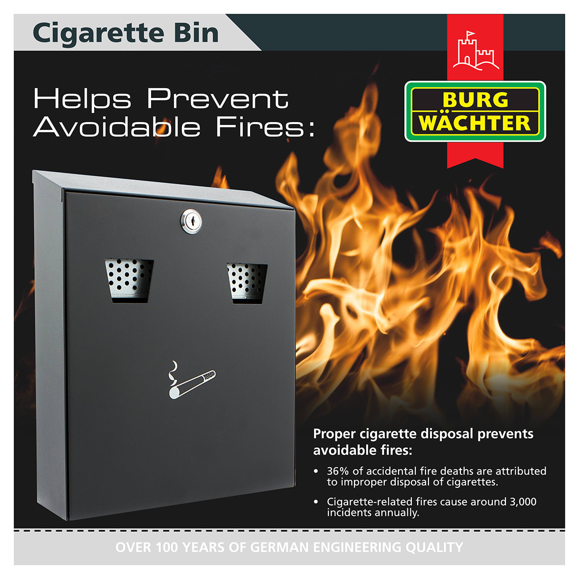 Compact Cigarette Bin - 225 x 320 x 75mm - Black - view 6