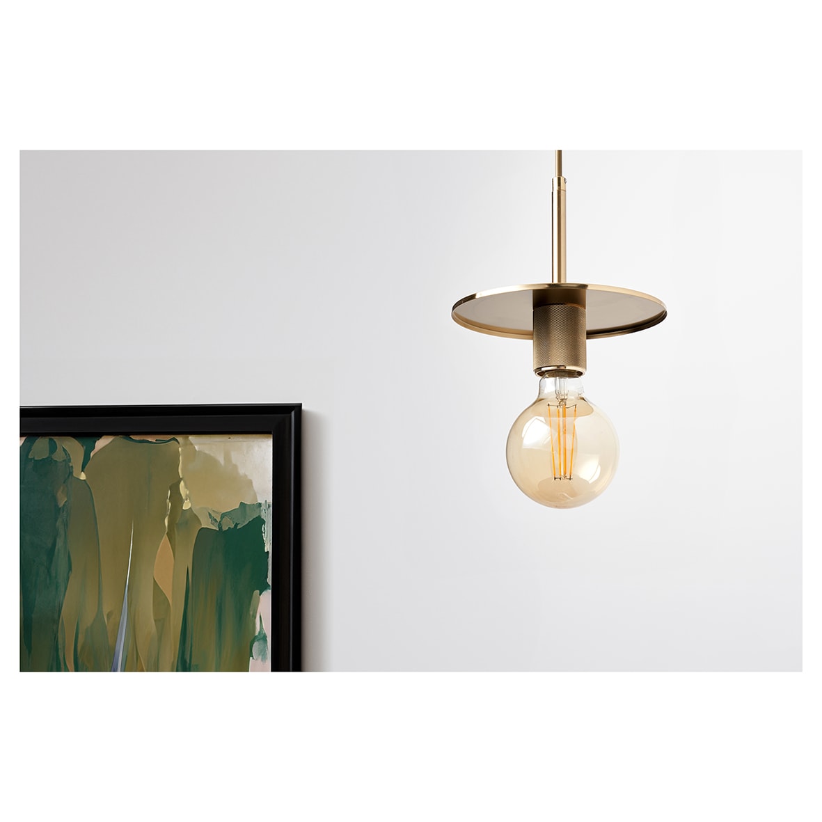 Savaneta Knurled Ceiling Light Pendant - Satin Brass Fittings and Plate - view 2