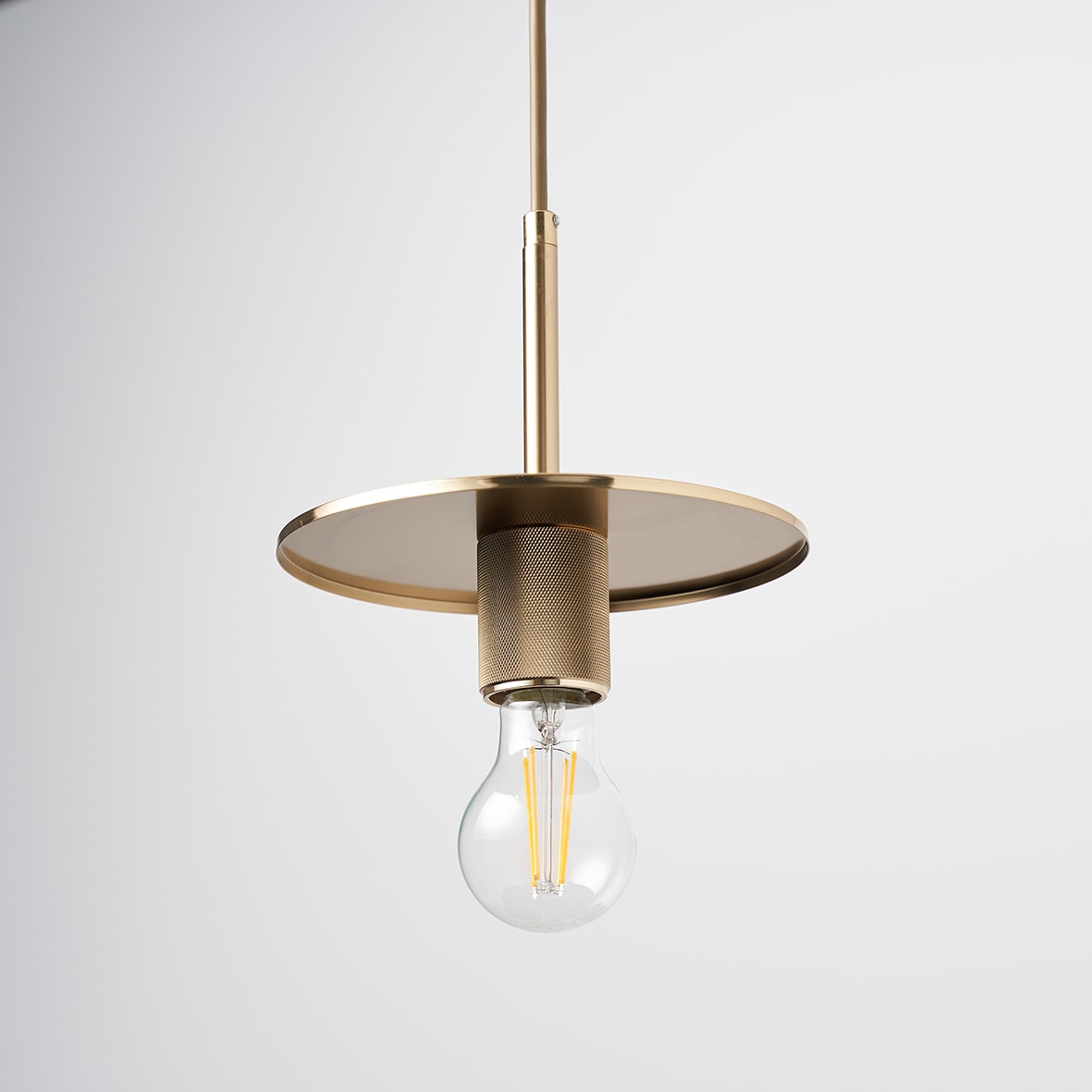 Savaneta Knurled Ceiling Light Pendant - Satin Brass Fittings and Plate - view 3
