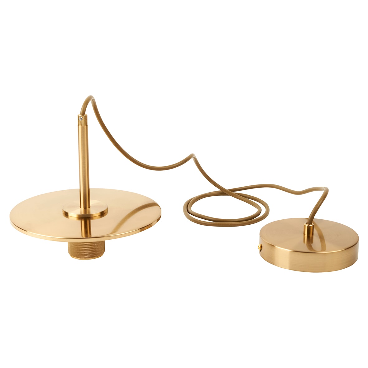 Savaneta Knurled Ceiling Light Pendant - Satin Brass Fittings and Plate - view 4