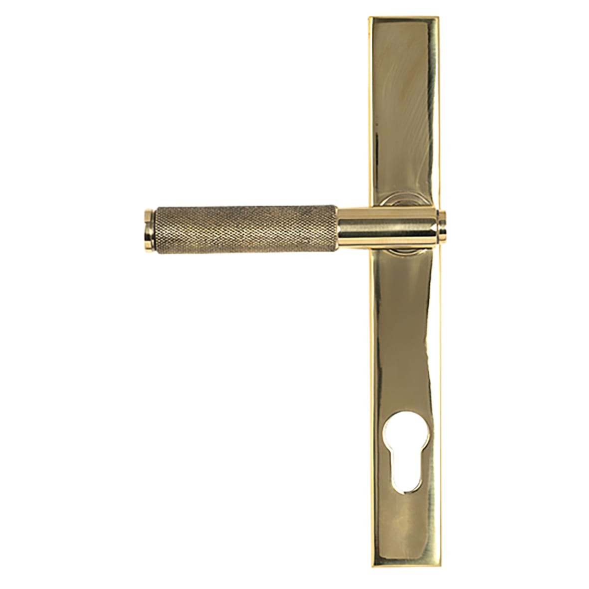 Polished Brass uPVC Slimline Knurled Multipoint Door Handles - 92mm c/c - Brompton Range - view 2