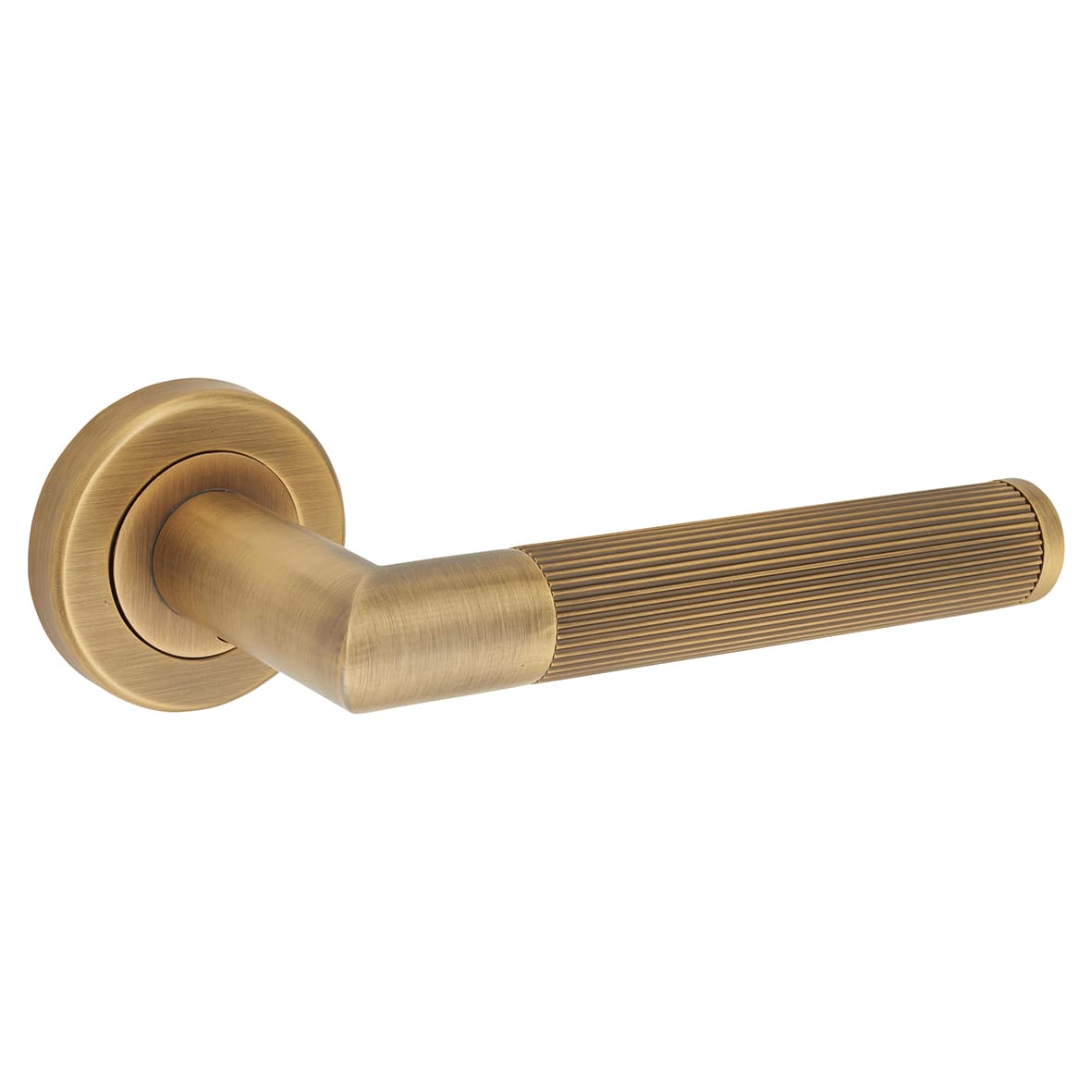 Brass Antique Brass Lines Door Handles on Round Rose - Trend Range - view 2