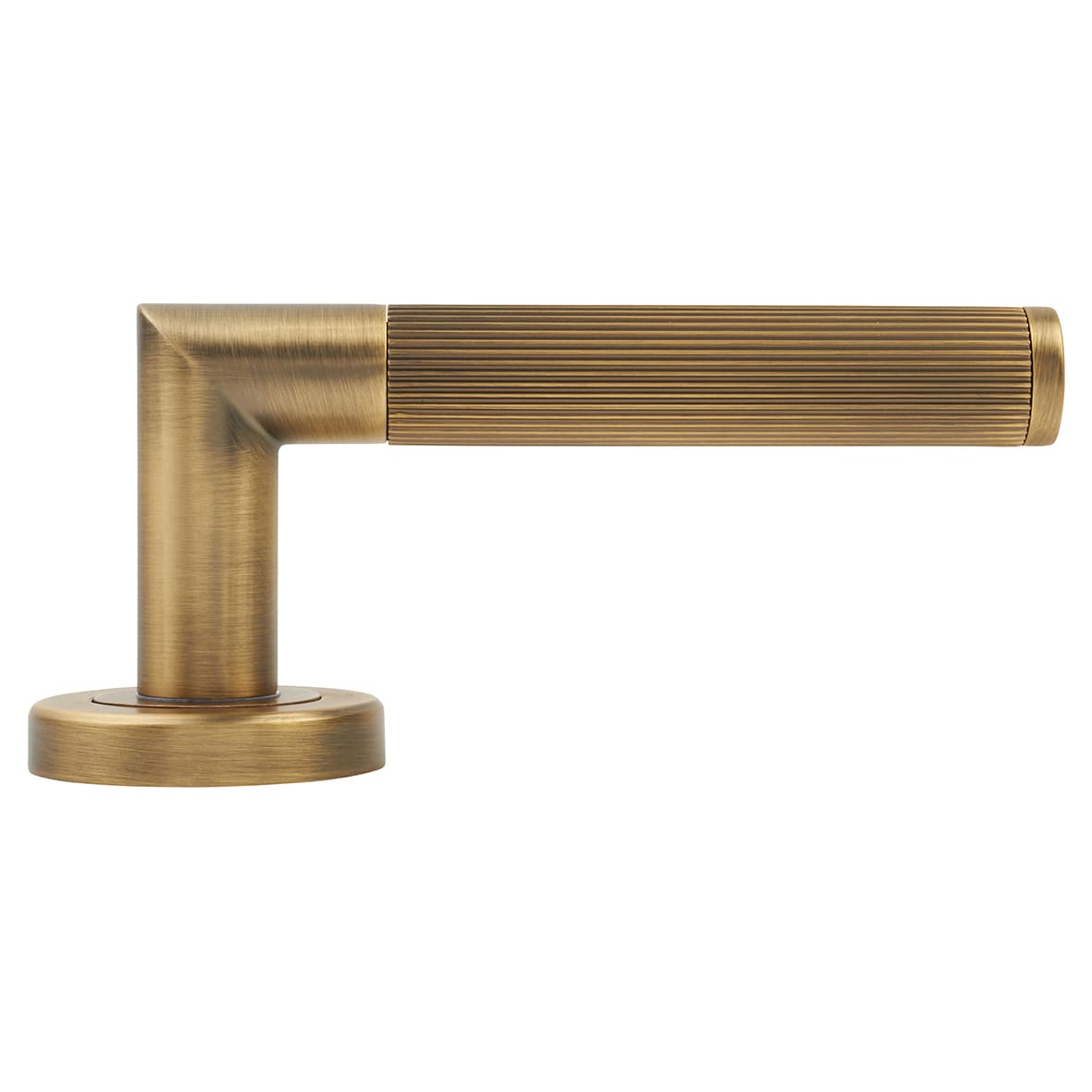 Brass Antique Brass Lines Door Handles on Round Rose - Trend Range - view 3