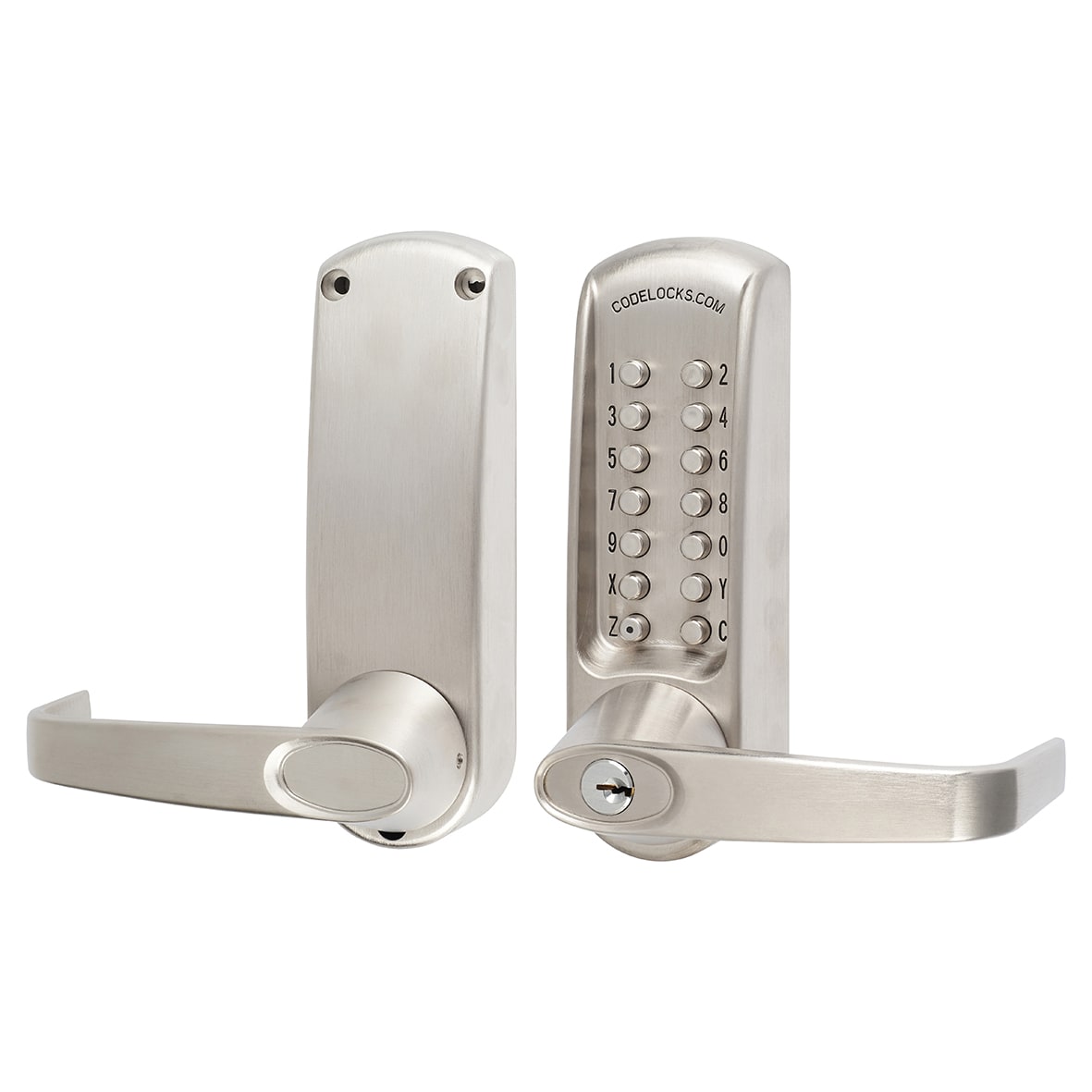Push Button Code Lock and Latch with Intumescent - Key Override - Brushed Steel - view 2