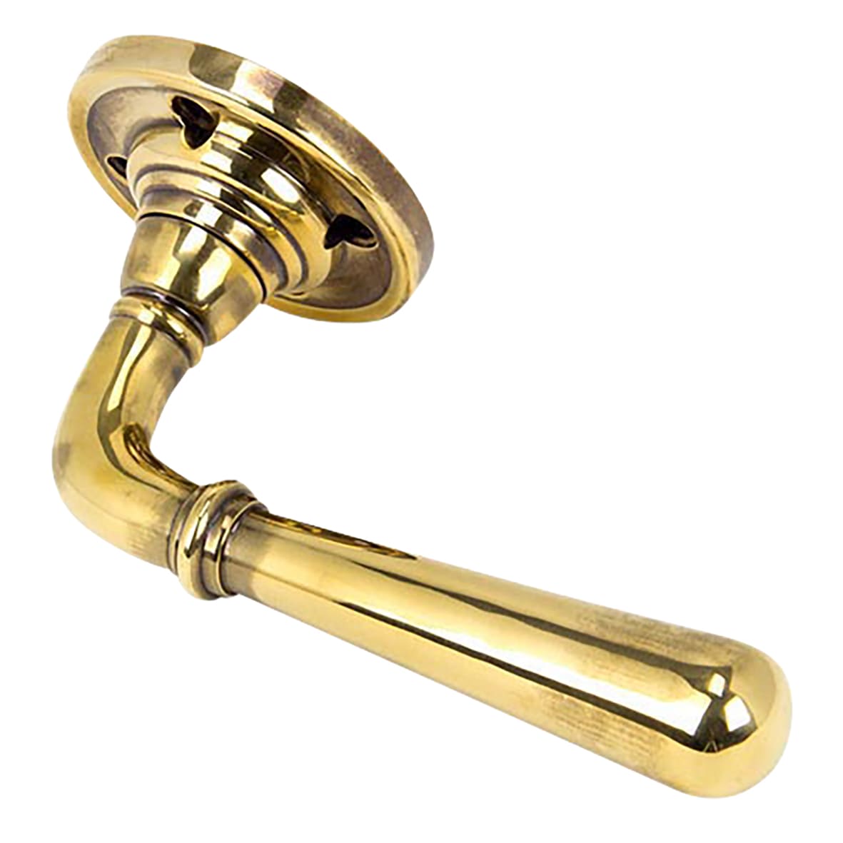 Aged Brass Door Handles on Round Fixed Rose - Newbury Range - view 2