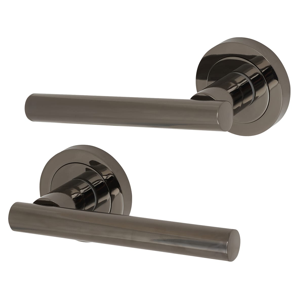 Black Nickel Latch Door Handles on Rose Pack - Bella Range - view 3