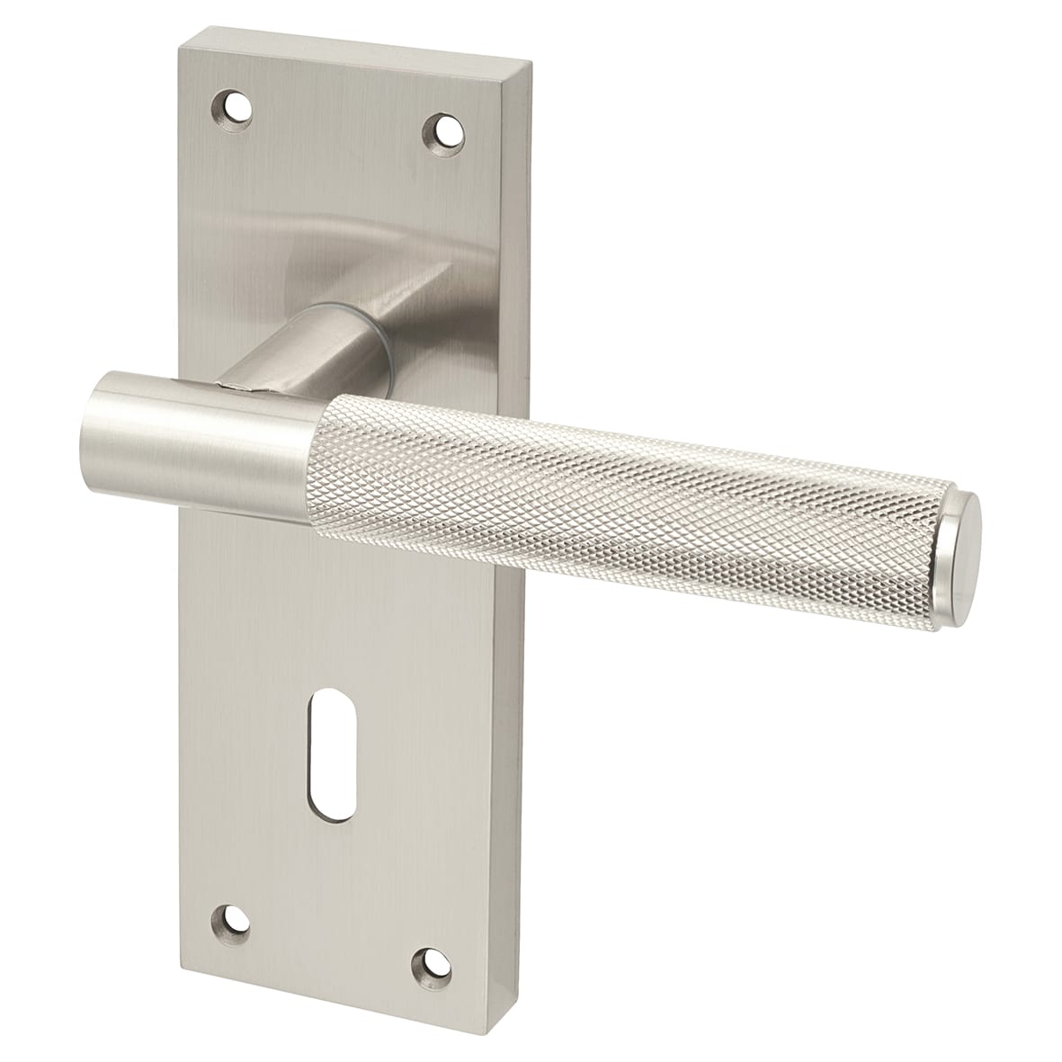 Satin Nickel Knurled Keyhole Lock Door Handles - Remi Range - 155 x 55mm - view 4