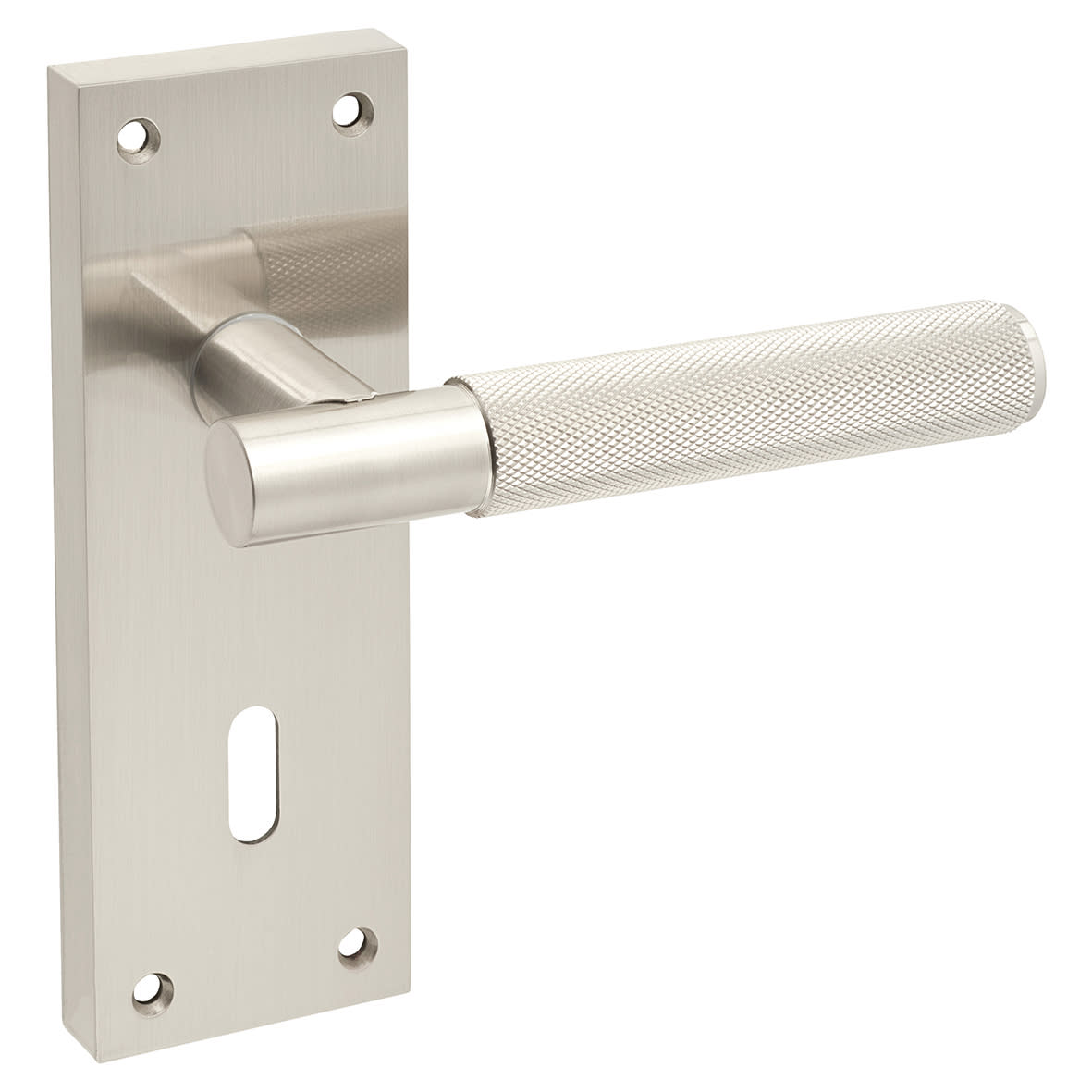 Satin Nickel Knurled Keyhole Lock Door Handles - Remi Range - 155 x 55mm - view 5