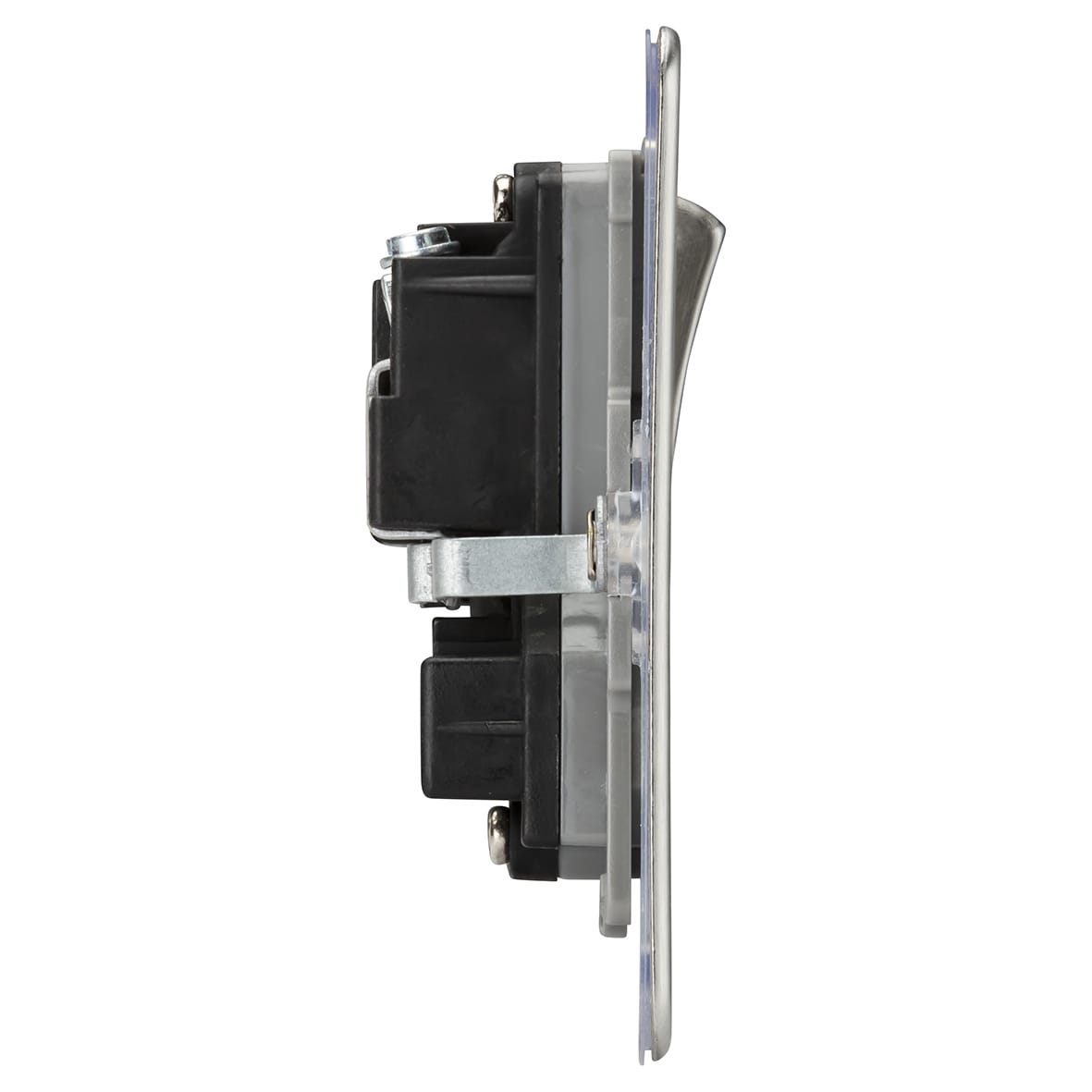 13A 2 Gang DP Switched Socket with Twin Earths - Brushed Chrome with Grey Insert - view 3