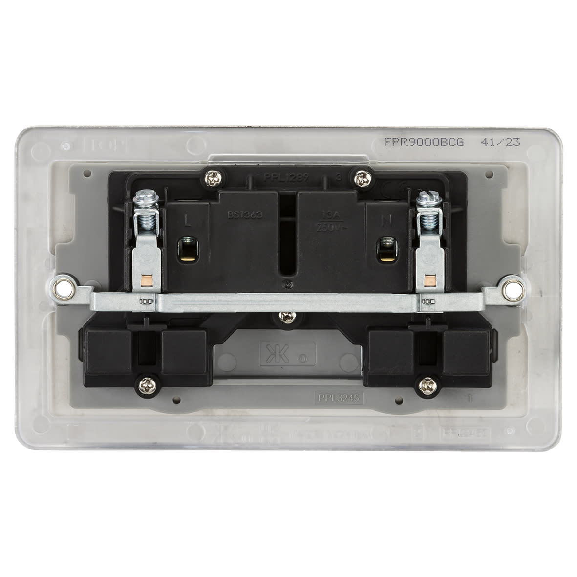 13A 2 Gang DP Switched Socket with Twin Earths - Brushed Chrome with Grey Insert - view 4