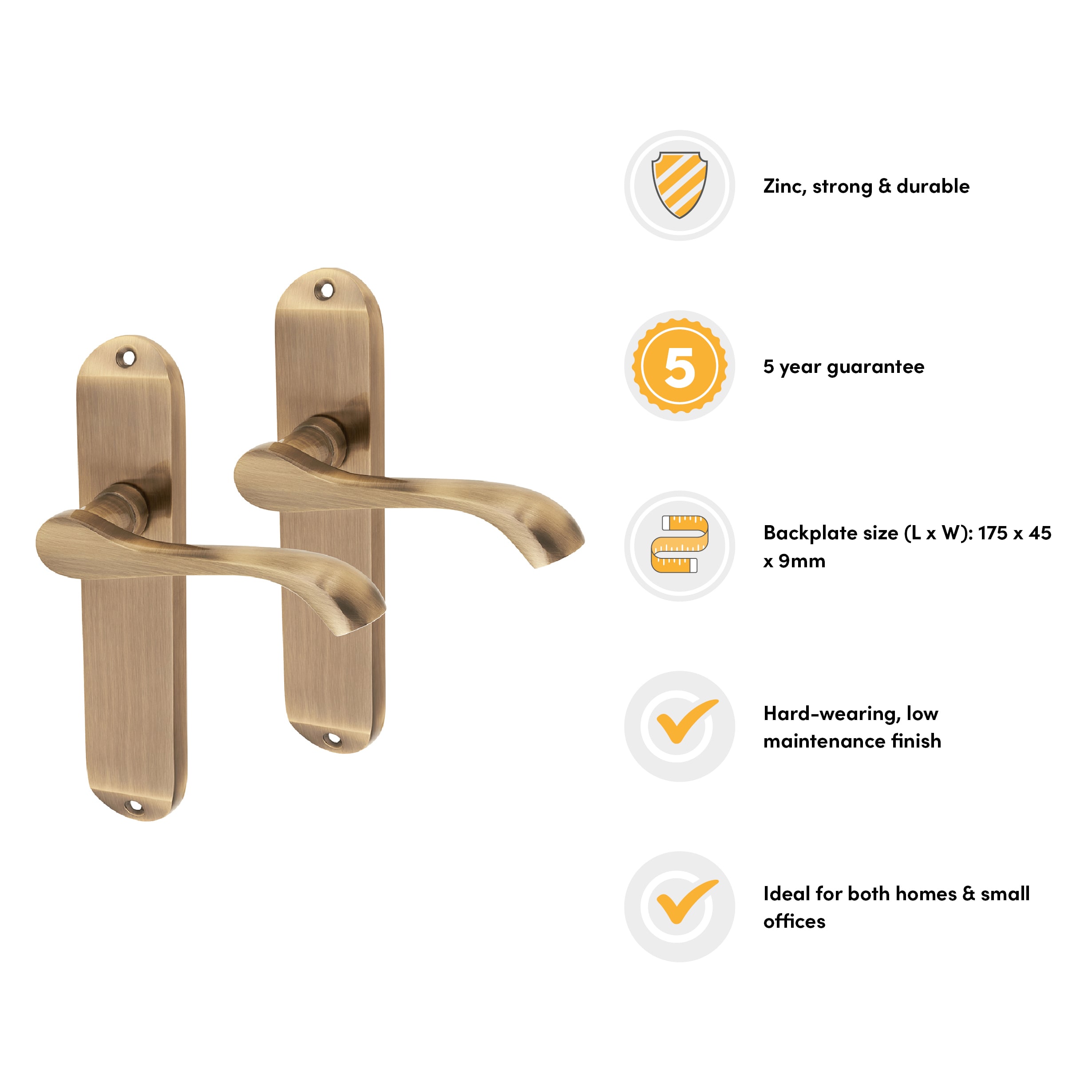 Antique Brass Scroll Latch Door Handles - Ancona Range - 180 x 39mm - view 2
