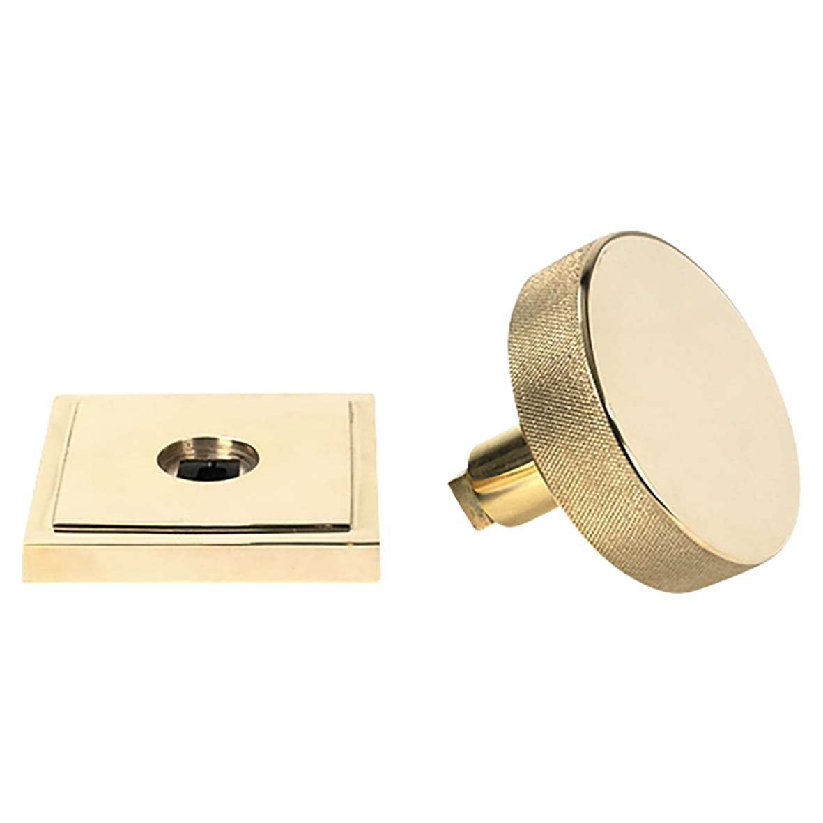Brompton Polished Brass Round Knurled Centre Door Knob on Square Rose - 90 x 90mm Rose - view 3