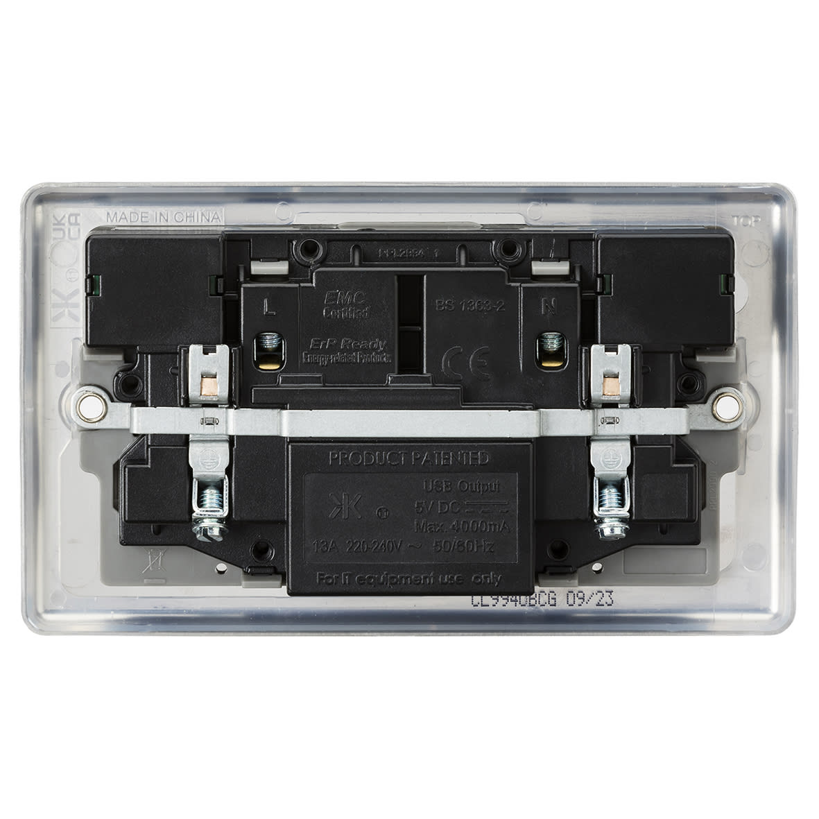 13A 2 Gang Round Edge Type A/C USB Socket with 2 x USB - 4A - Brushed Chrome/Grey - view 5