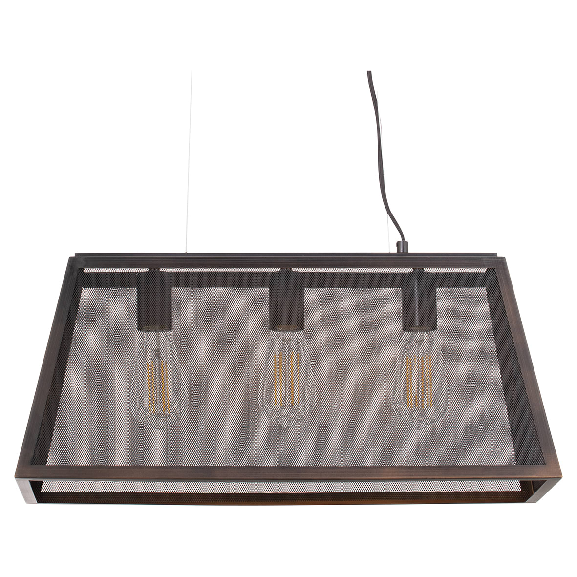 Mesh Industrial 3 Light Ceiling Pendant - Antique Bronze Fittings and Mesh Caged Shade - view 3