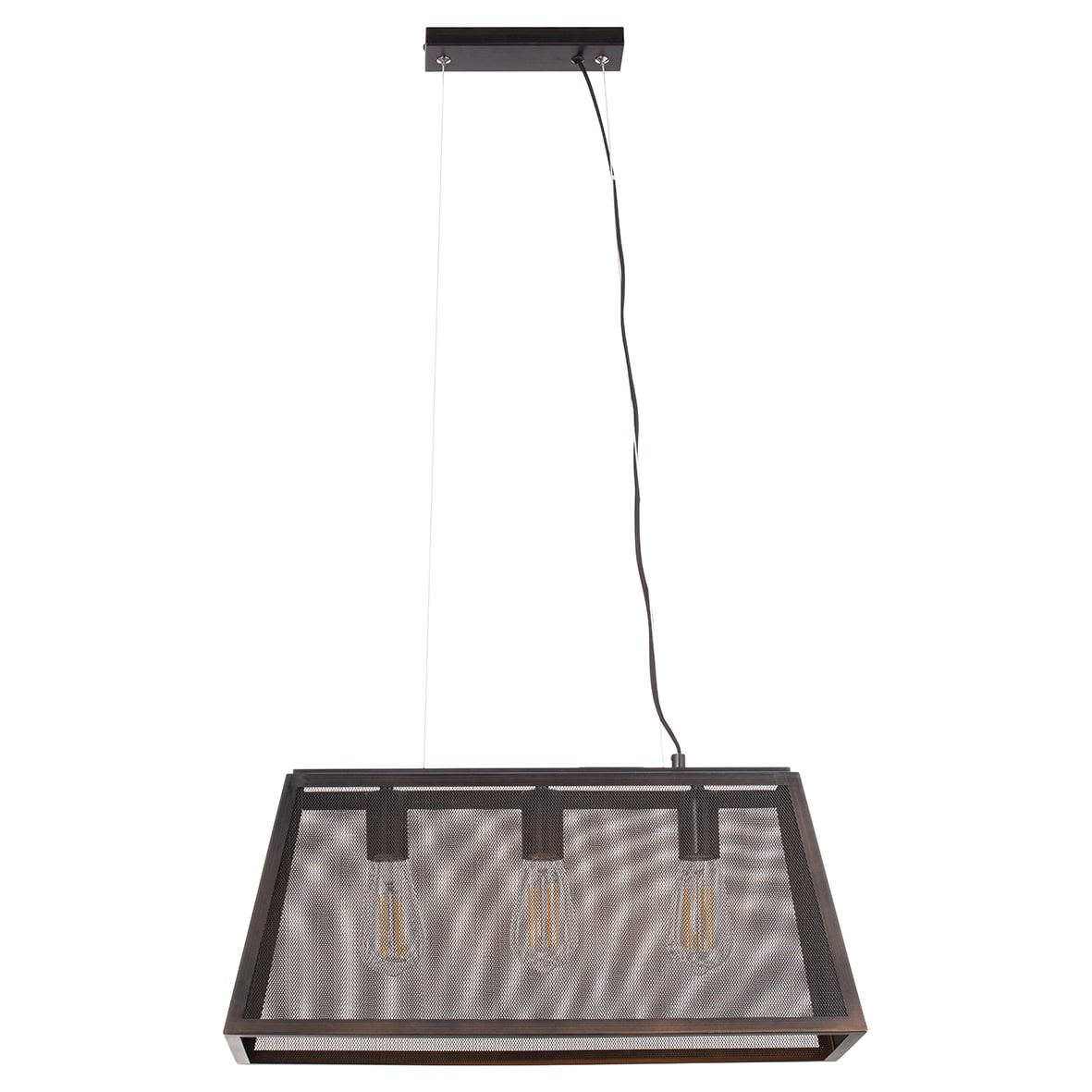 Mesh Industrial 3 Light Ceiling Pendant - Antique Bronze Fittings and Mesh Caged Shade - view 4