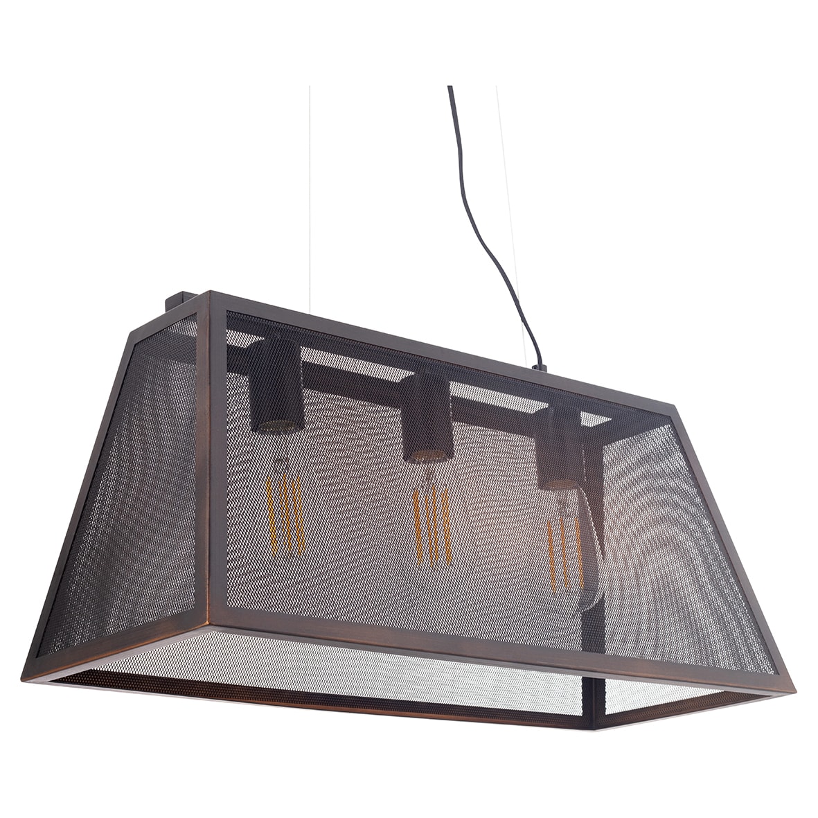 Mesh Industrial 3 Light Ceiling Pendant - Antique Bronze Fittings and Mesh Caged Shade - view 5