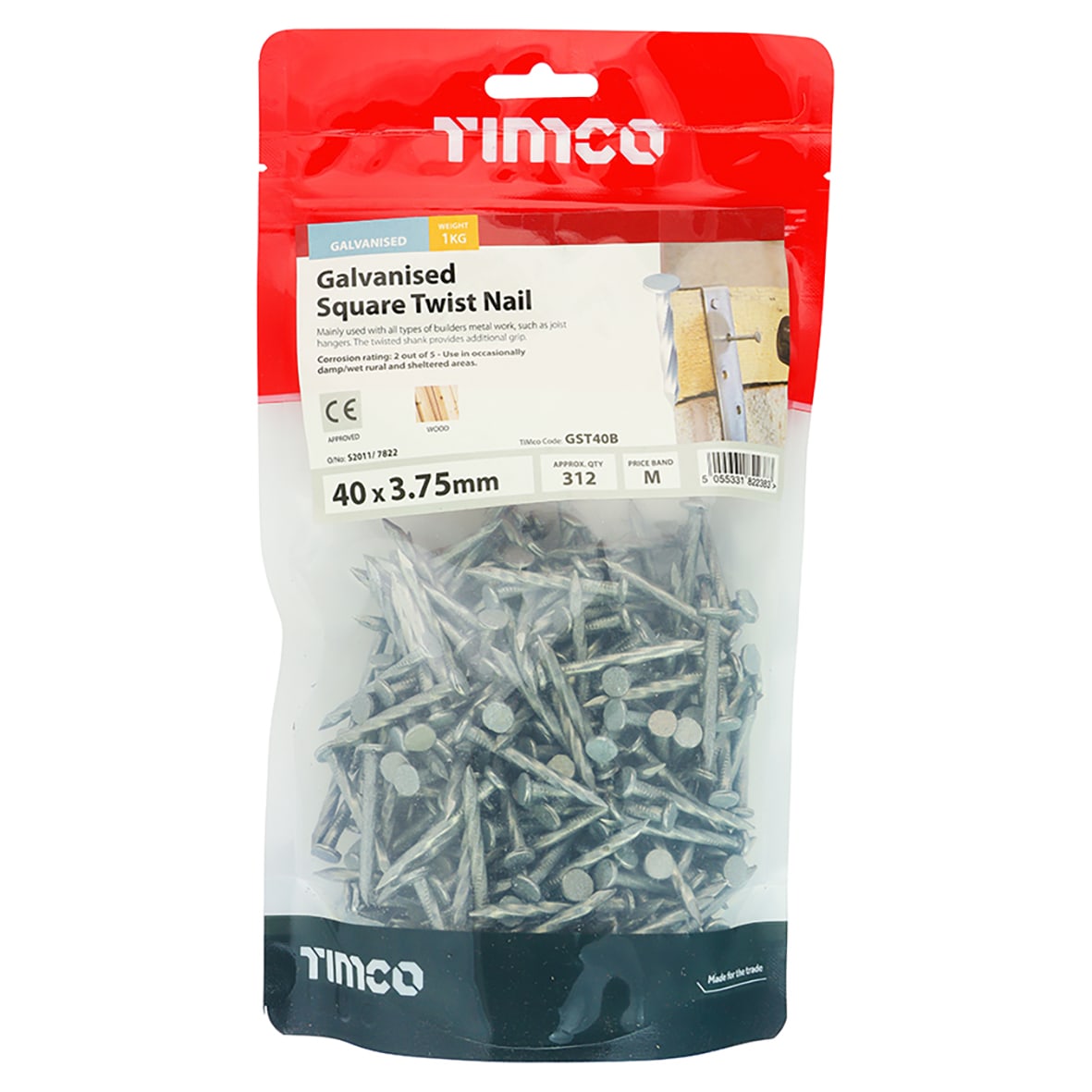 Galvanised Square Twist Nail - 40 x 3.75mm - 1kg Pack - view 2