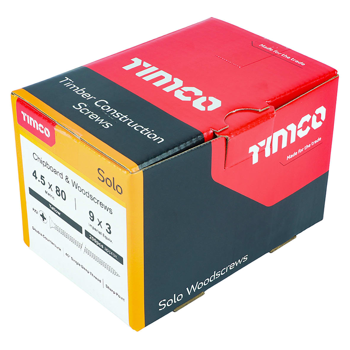Solo Chippy Pozi Countersunk Wood Screws - 4.5 x 80mm - Yellow Zinc - Pack of 200 - view 4