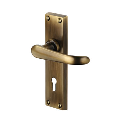 Marcus Antique Brass Keyhole Lock Door Handles - Windsor Range - 154 x 40mm - view 2